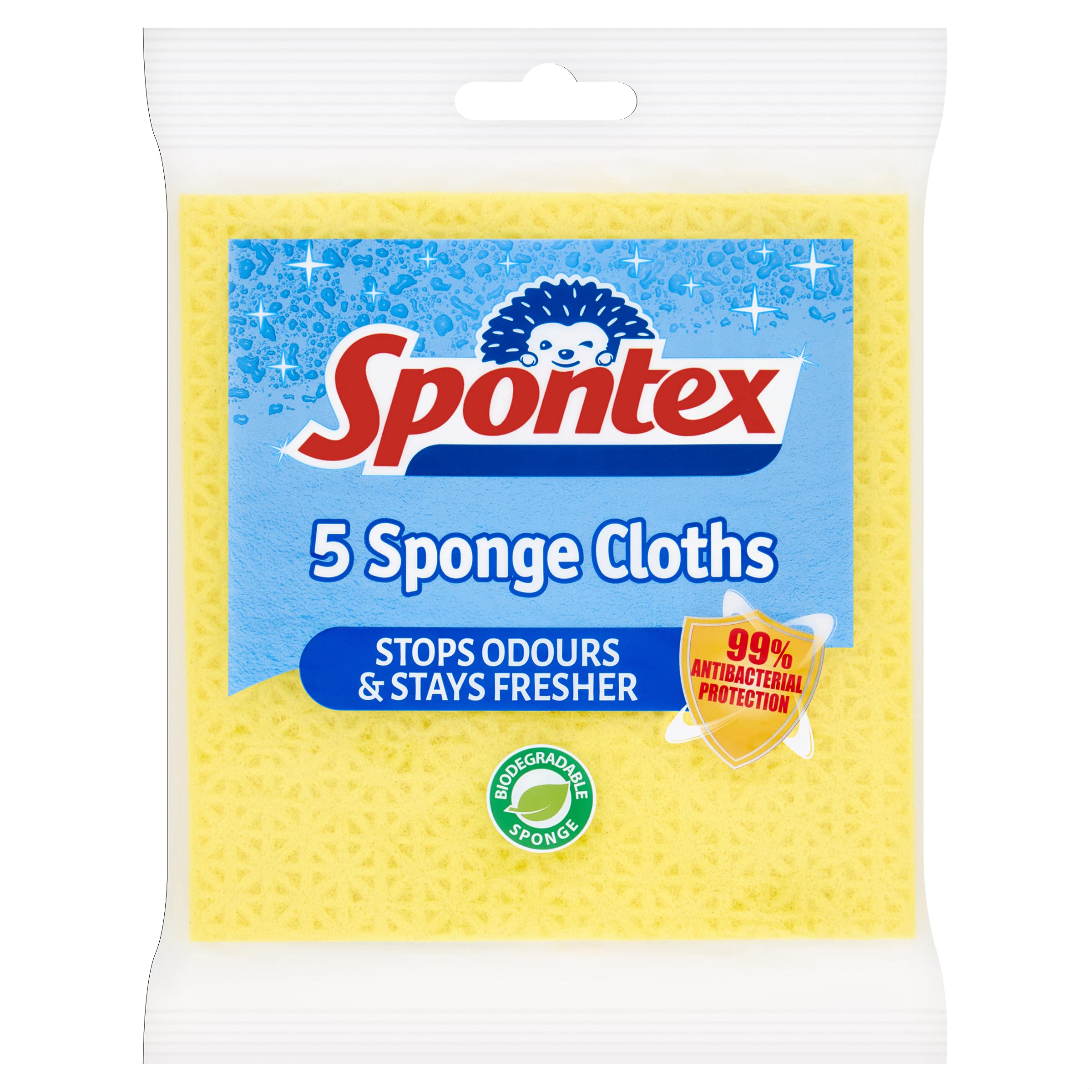 Spontex 5 Sponge Cloths, 19.4 x 18cm, Pink/Green/Yellow (Mixed Pack)