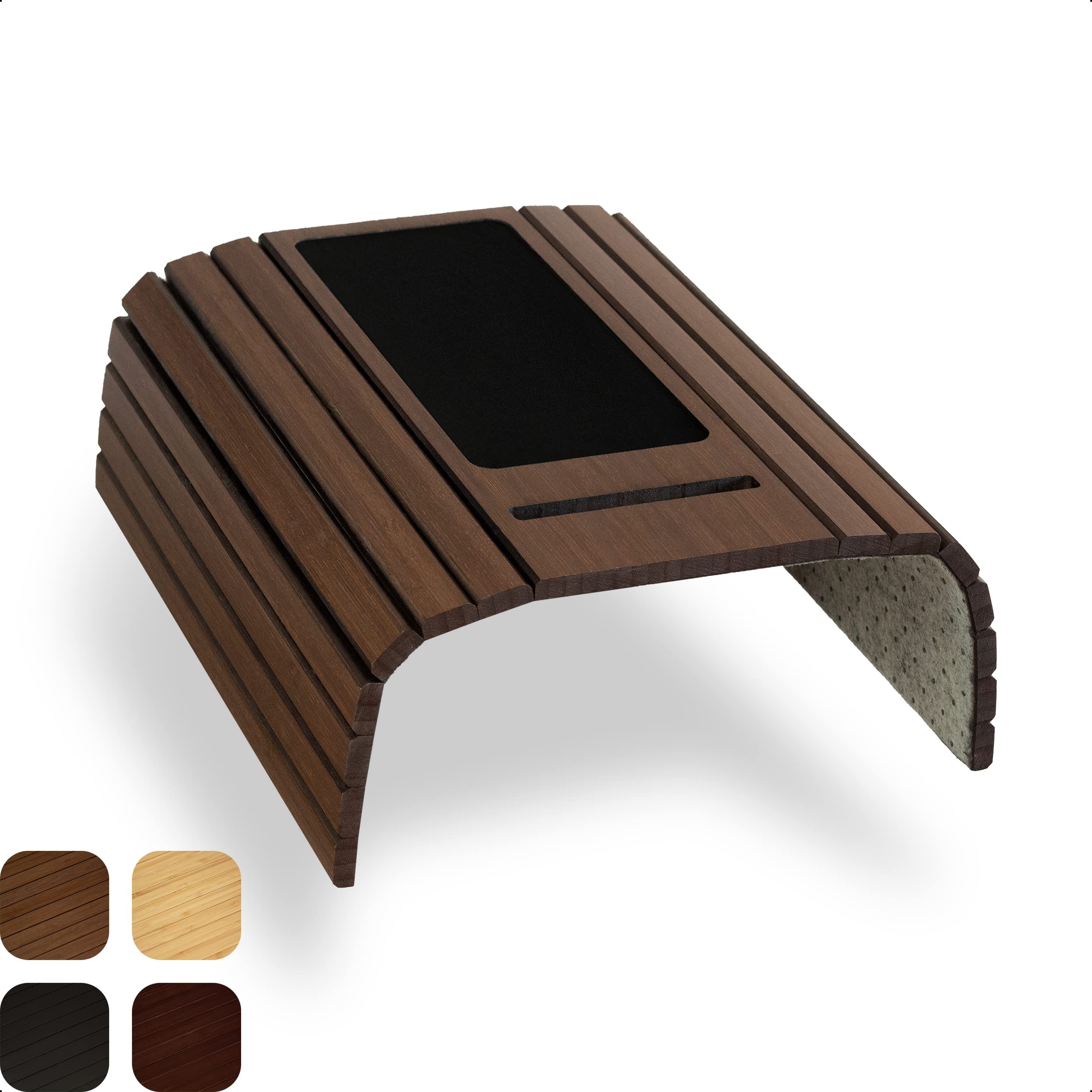 TukoArmrest Tray Bench Flexible Bamboo with Phone Holder - Sofa and Chair Beverage Holder and Mouse Pad - Wooden Bench Table and Organizer for Sofa Railing and Seat and Sofa with Non-Slip (Brown)