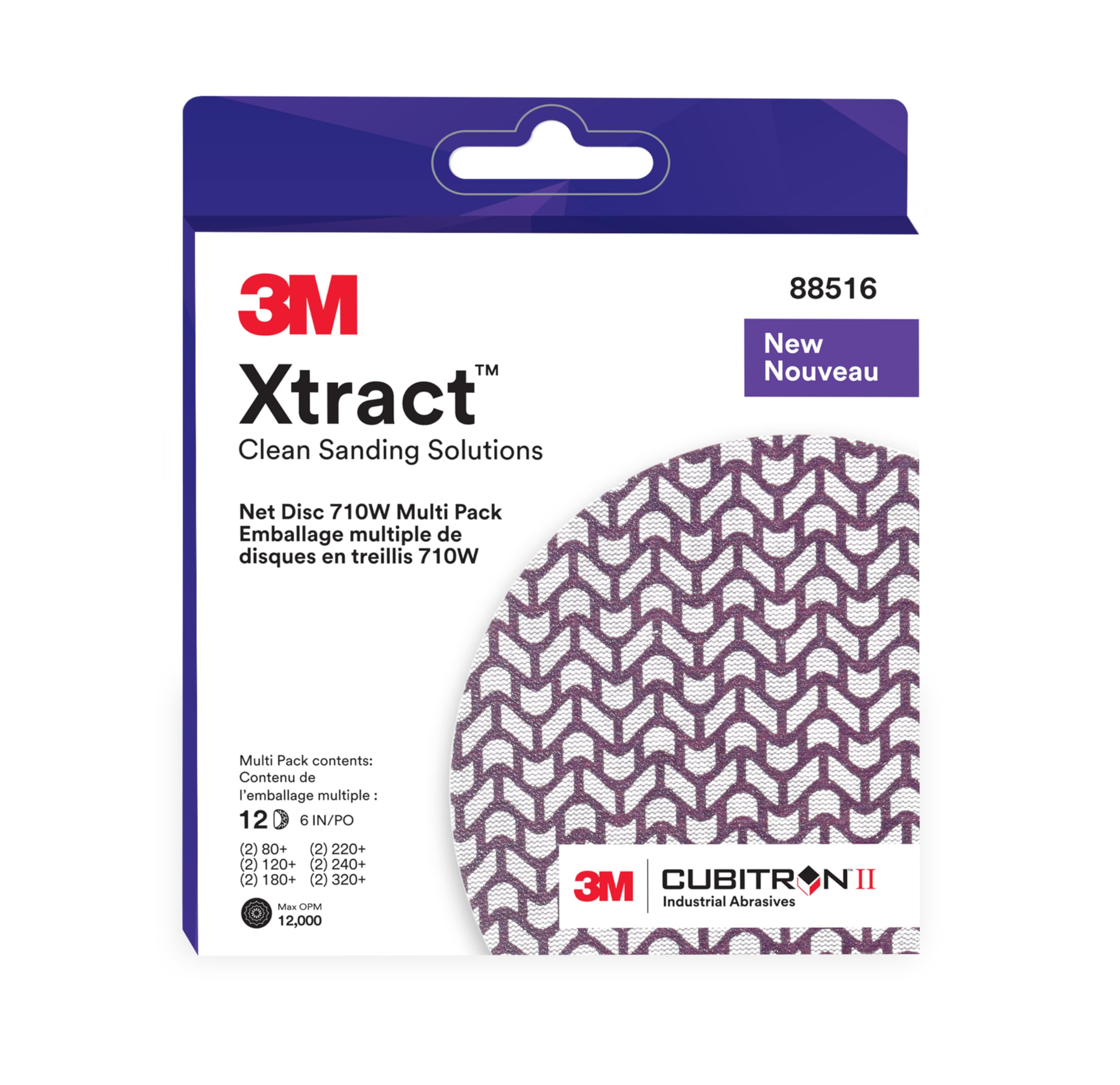 Cubitron 3M Xtract II Net Disc 710W, 6 in, 12 Piece Multi-Pack Hook and Loop Sanding Discs, 80+, 120+, 180+, 220+, 240+, 320+, Virtually Dust-Free, Assorted Grades, 88516