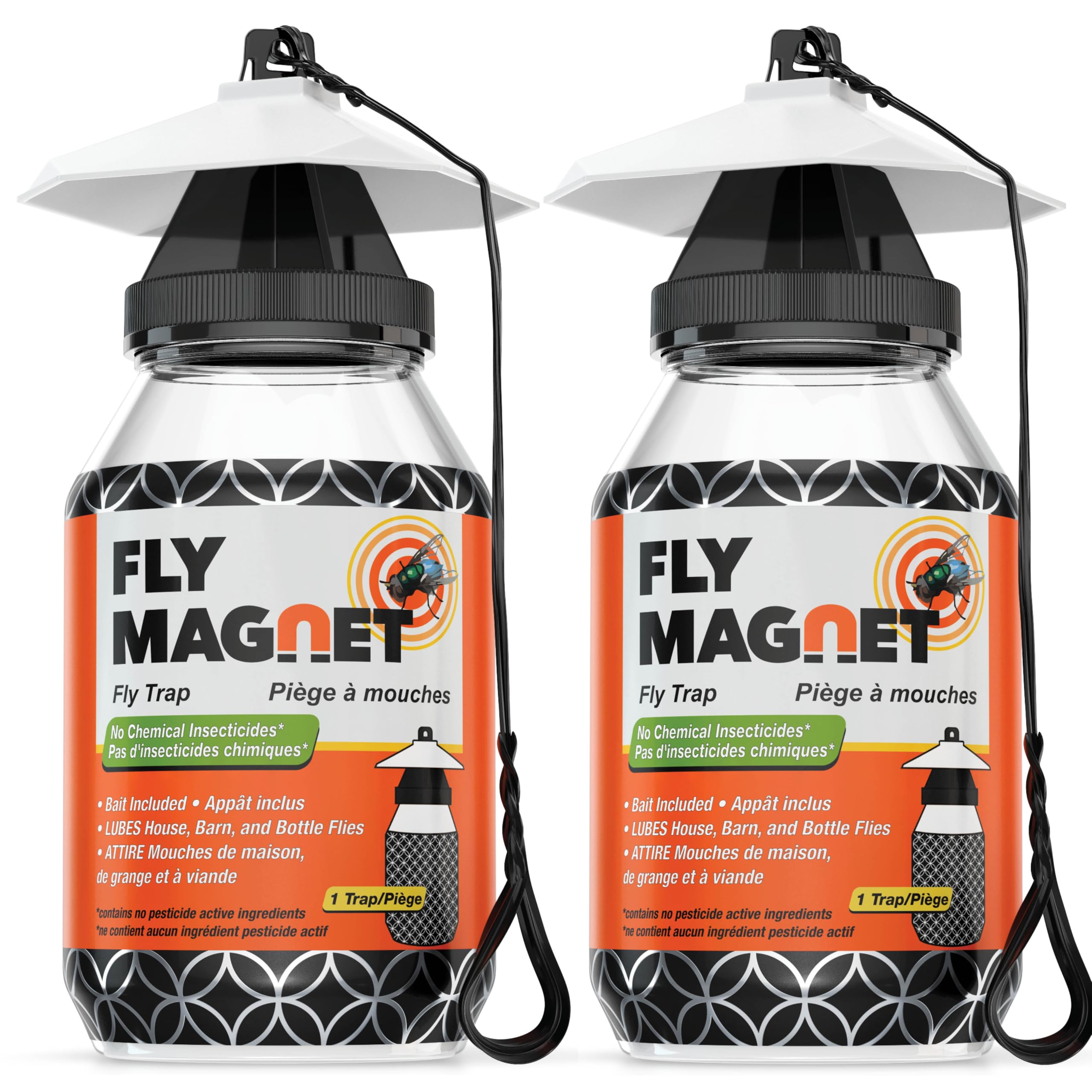 Outdoor Fly Trap [2 Pack] Fly Traps Outdoor with Dissolvable Non-Toxic Bait - Controls Flies for Patios, Hanging Fly Traps with Tie Included