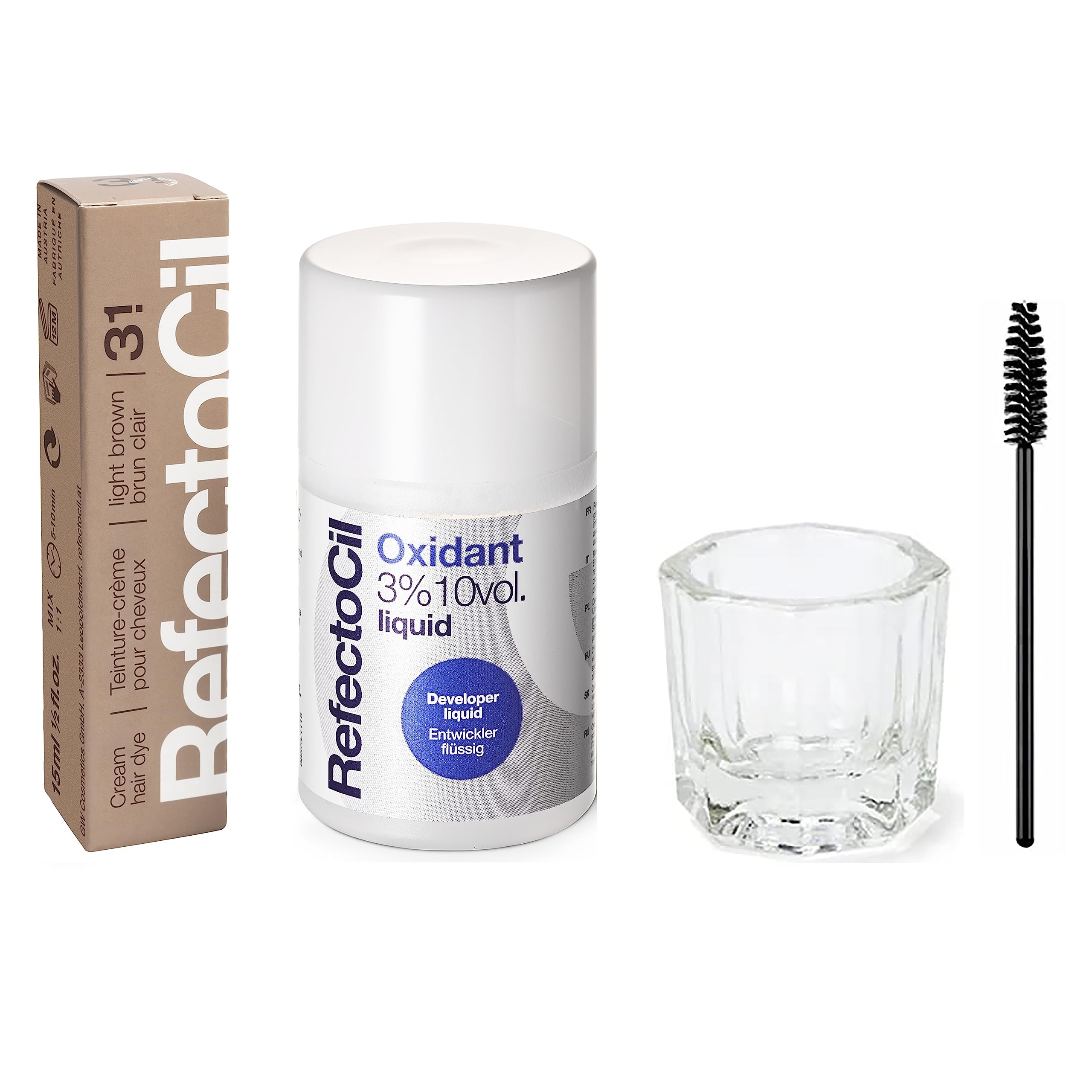 RefectoCil Hair Tinting Kit Includes Cream Hair Dye + Liquid Oxidant 3% + Mixing Brush & Mixing Dish