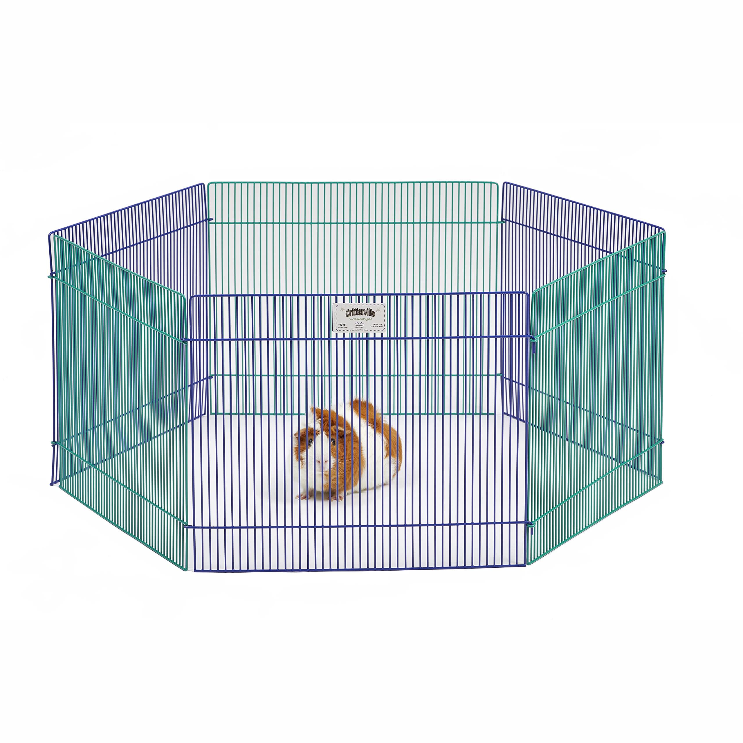 MidWest Homes for Pets Small Animal Pet Playpen/Exercise Pen, .55 Squared Meters of Playspace, 81 x 81 x 3.8 CM (31.97 x 31.97 x 14.97 Inches) Small Animal Playpen, Blue and Green, Model 100-15