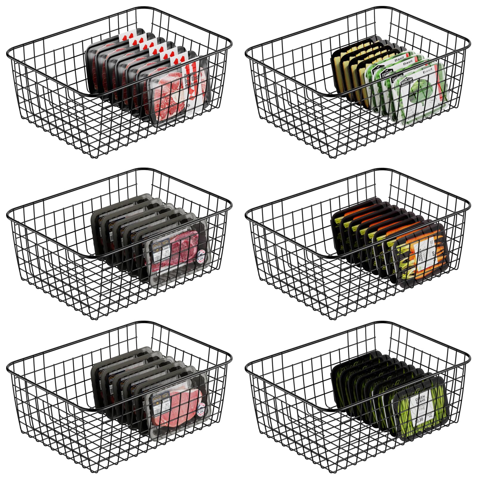 Wire Baskets for Storage, iSPECLE Metal Wire Food Organzier Storage Baskets Organizing Bins with Handles for Kitchen Cabinets Pantry Bathroom Laundry Room Closet Garage - 6 Pack