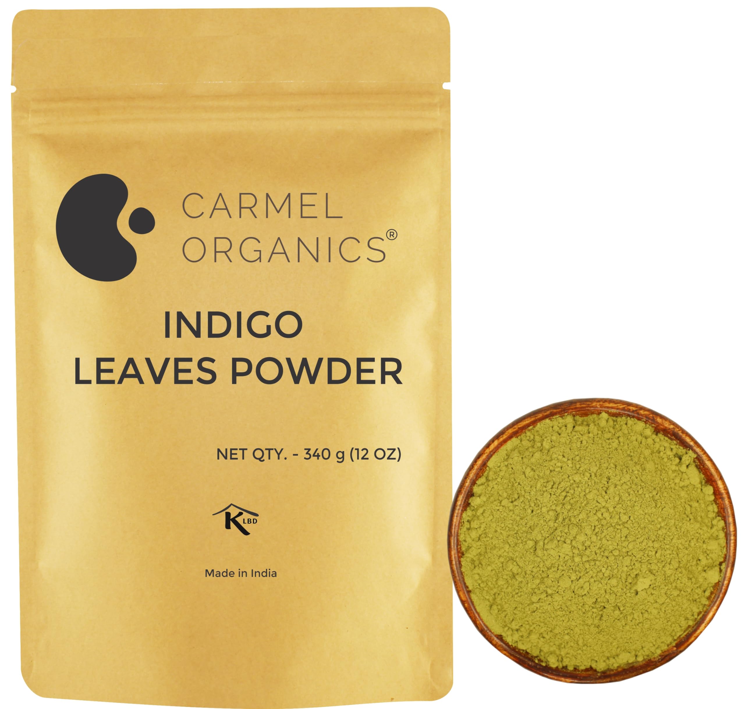 CARMEL ORGANICS Indigo Leaves Powder (340 Grams) For Hair Colour | Natural | No Added Colour Or Preservatives | Avuri Akulu Powder | Indigofera Tinctoria Powder