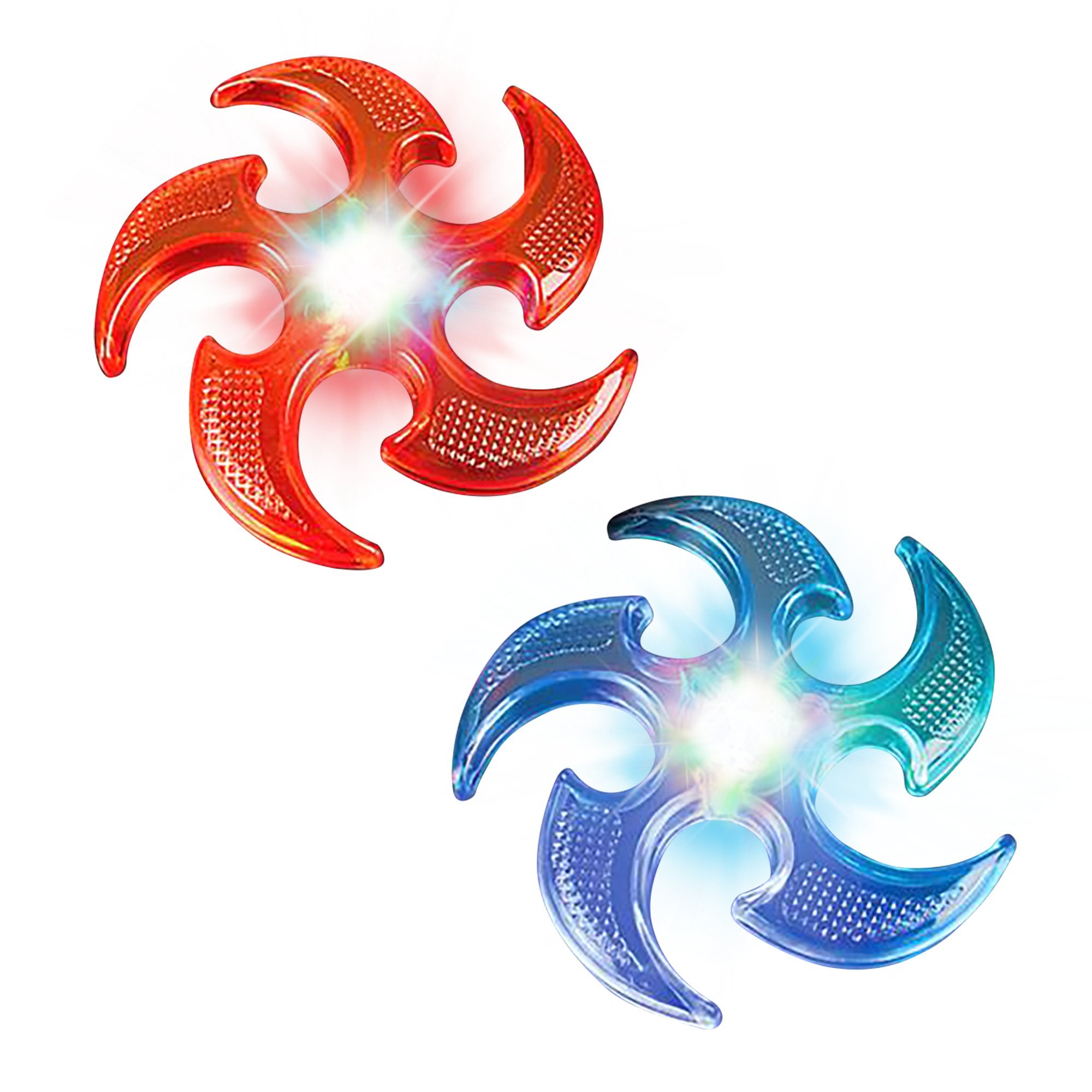 ArtCreativity Light Up Ninja Flyers Set – Pack of 2 Flying Ninja Stars for Kids – Light Up Flying Toys with Batteries – Fun Summer Toy and Gift for Kids – Red and Blue Ninja Stars