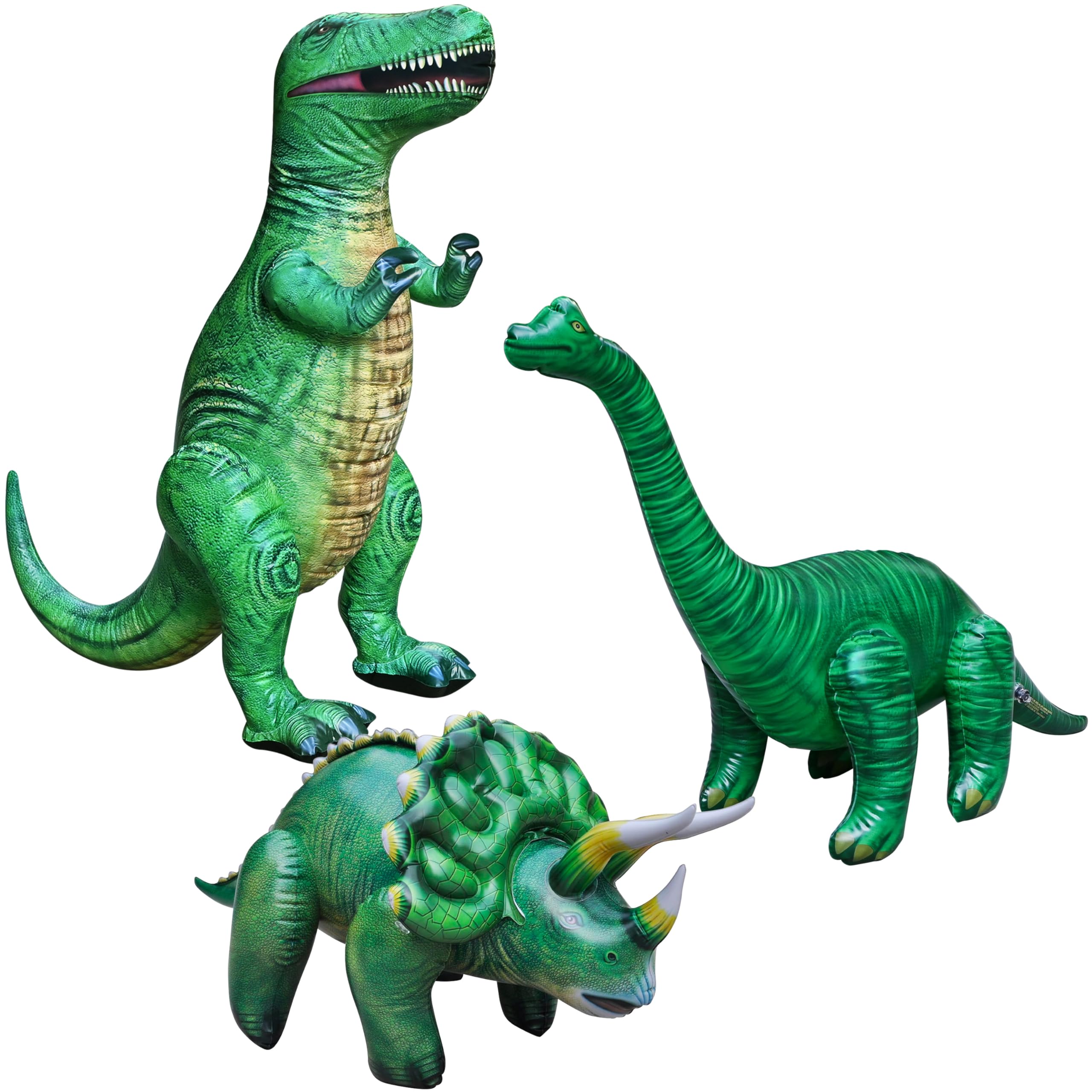 Jet Creations 3pk T. Rex Brachiosaurus Triceratops Inflatable, 37-48” | Prehistoric Dinosaur Toys for Adults and Kids 3 Year and up | Blow up Birthday Party Favors, Decor, Pool, Gifts