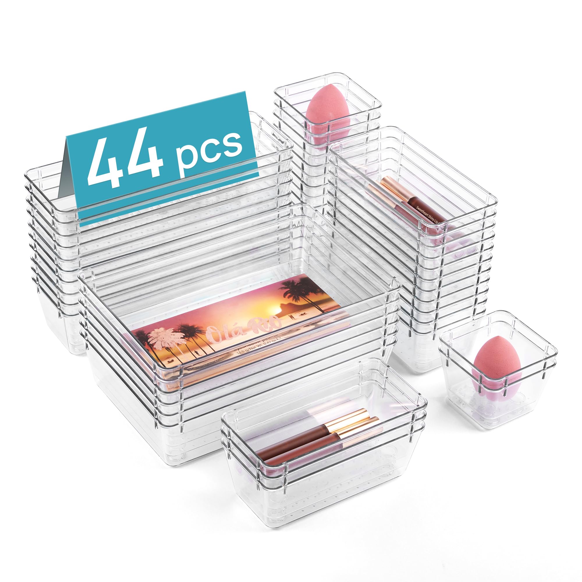 Vtopmart 44 PCS Clear Plastic Drawer Organizers Set