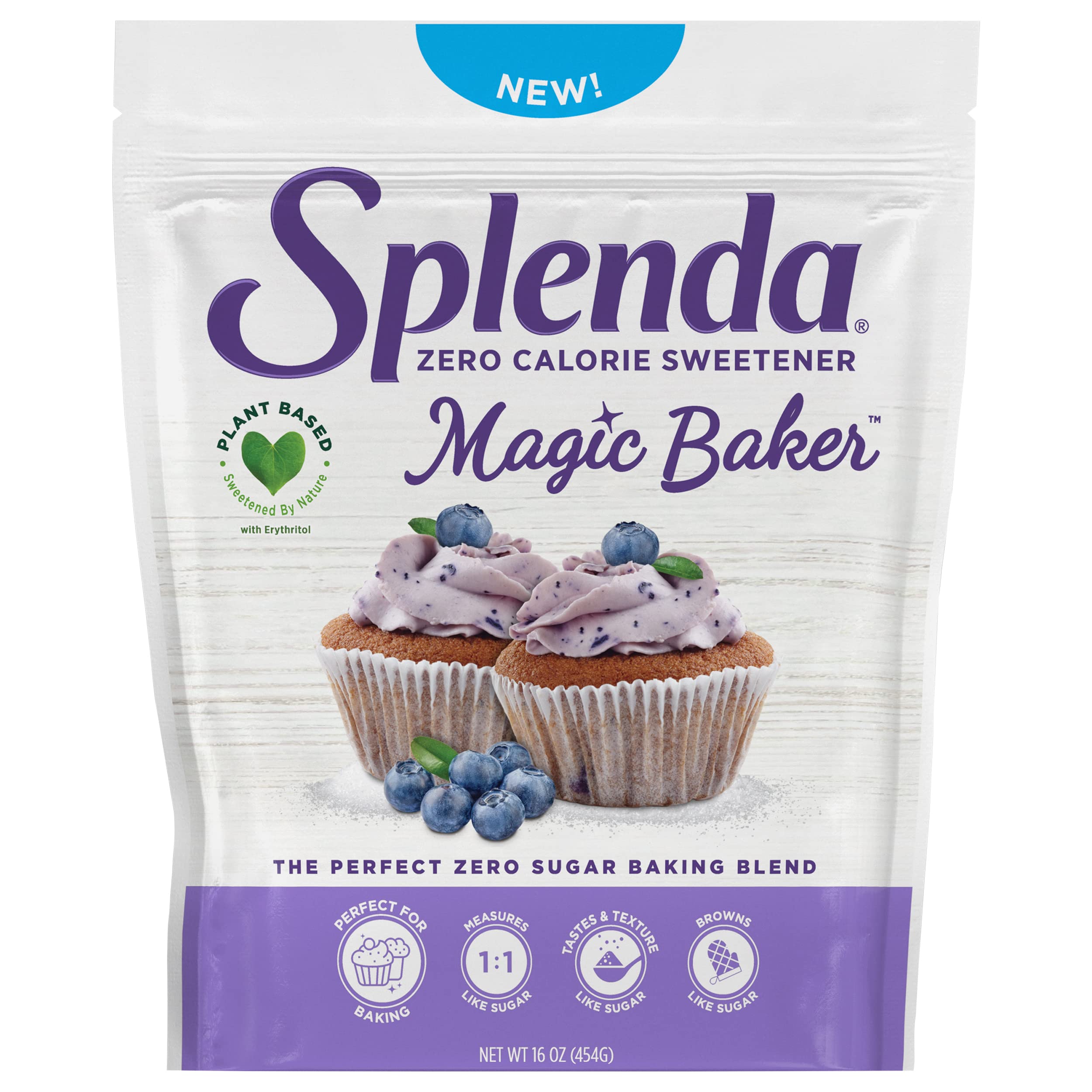 SPLENDAMagic Baker Zero Calorie Plant Based Granulated Baking Blend with Stevia, Erythritol and Allulose – Zero Sugar, Keto Friendly, 1lb (16 oz) Pouch (Pack of 1), White