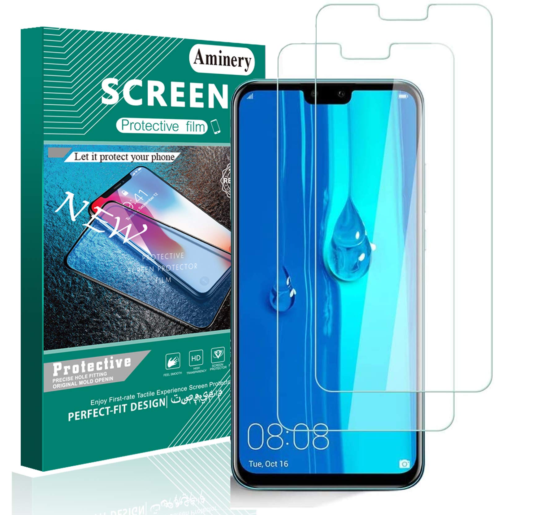 Aminery Compatible with Huawei Y9 2019 Screen Protector, Tempered Glass Screen Protective Film for y9 2019 6.5''