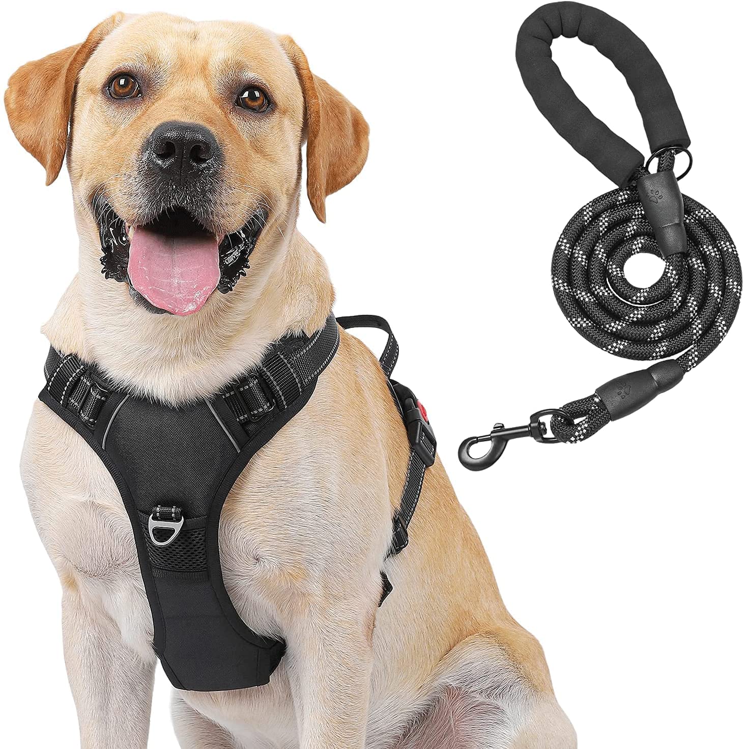 SKADE Dog Harness, No Pull No Choke Front Lead Dog Harness, Reflective Adjustable Soft Padded Vest with 5FT Dog Leash, Dog Seat Belt, and Storage Strap, Set for Small Medium Large Dogs (Large)