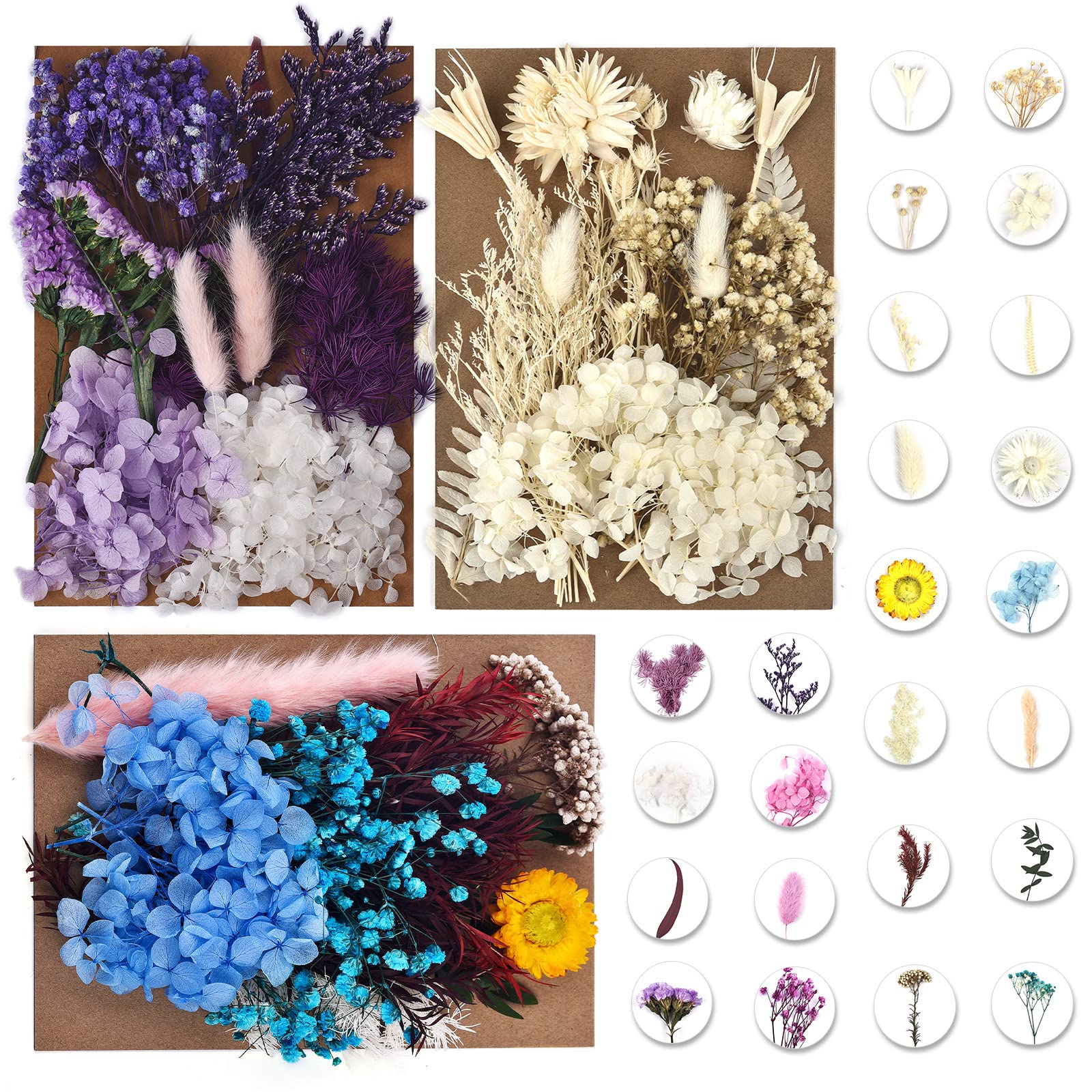 DALARAN 3 Pack Dried Pressed Flowers for Soap Candle Making and Resin Multiple Natural Pressed Flowers Colorful Decorative Dried Flowers for DIY Craft