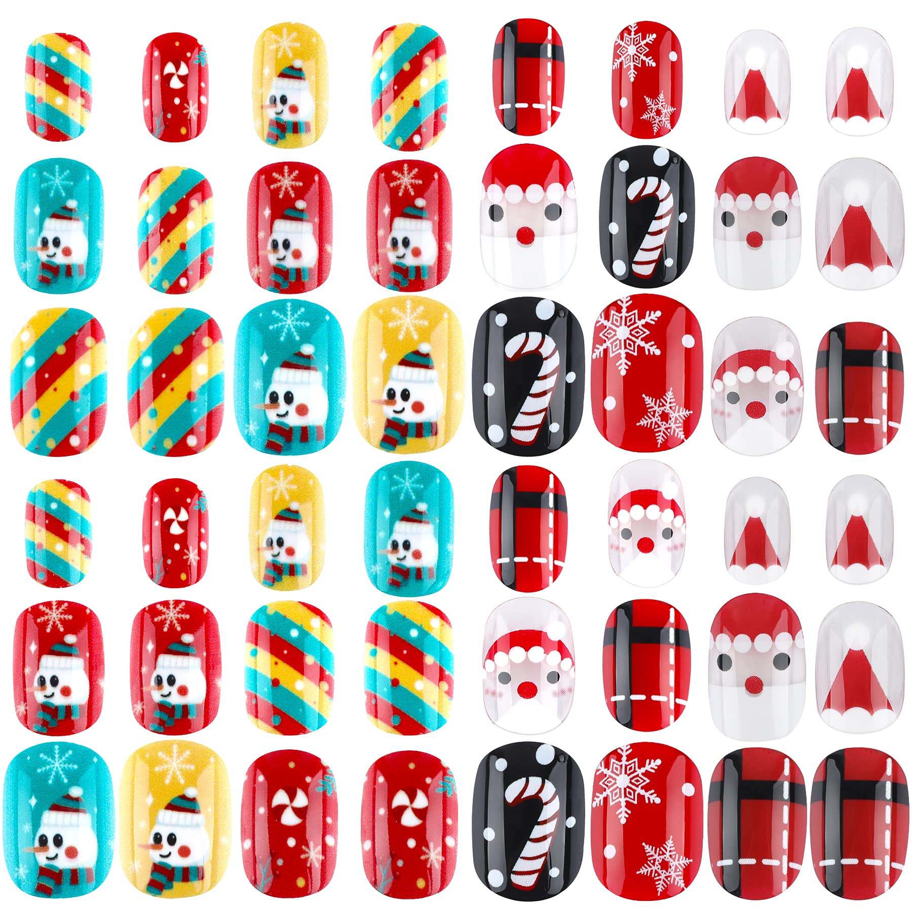 JANYUN48 Pcs Christmas Press on Nail, False Nails Kids Full Cover Xmas Short False Nail Children Nails Lovely Gift for Kids Little Girls Nail Art Decoration (Christmas Theme)