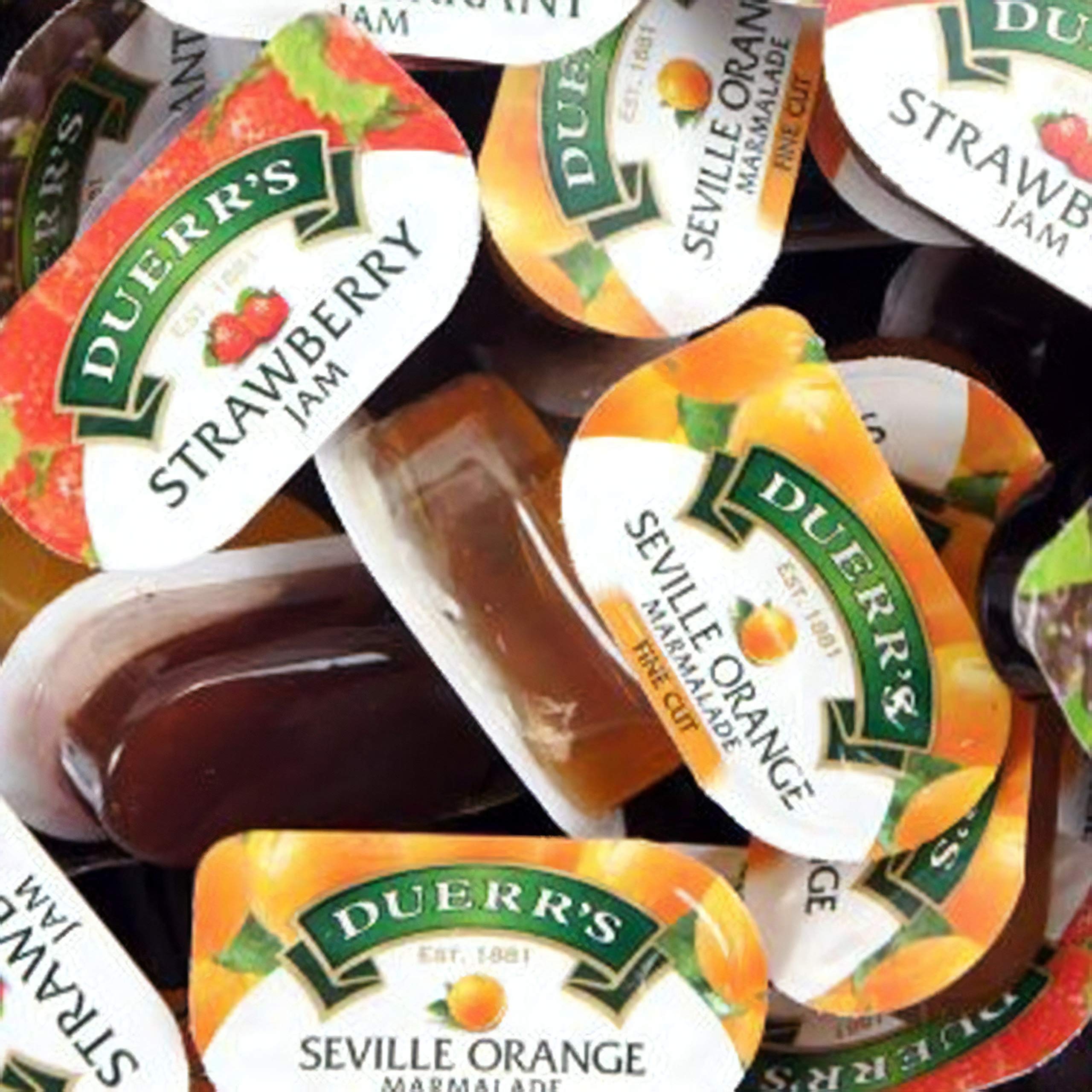 48 Assorted Duerr's Jam Individual Mini Pots 20g Per Portion - Strawberry Jam & Orange Marmalade