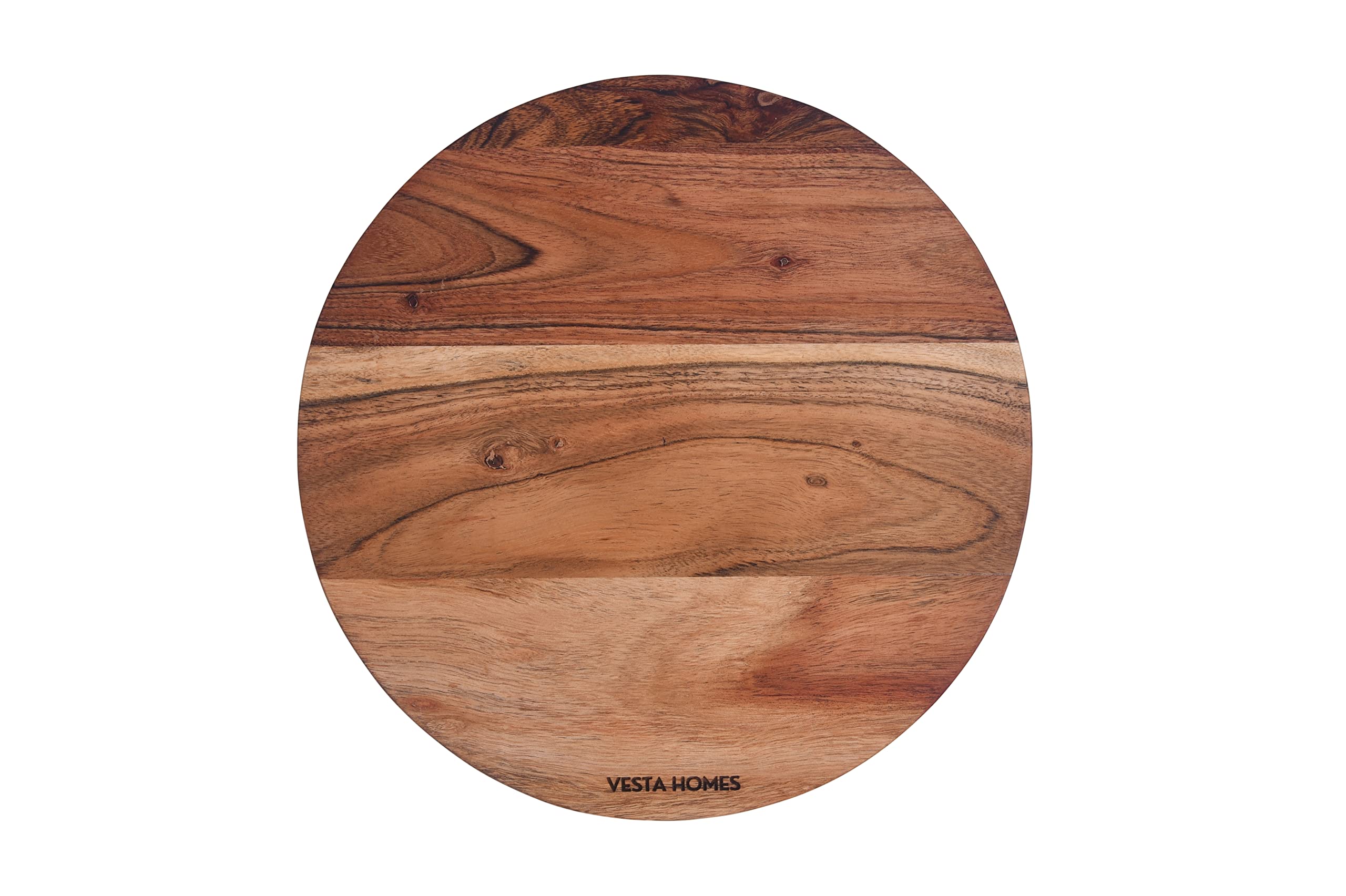 Vesta Homes Wooden Round Cutting Board/Chopping, Serving Board, Platter for Vegetables, Fruits, Cheese, Pizza and Charcuterie | Natural Acacia Wood | 30.5 x 30.5 x 1.5 cm | Handcrafted in India