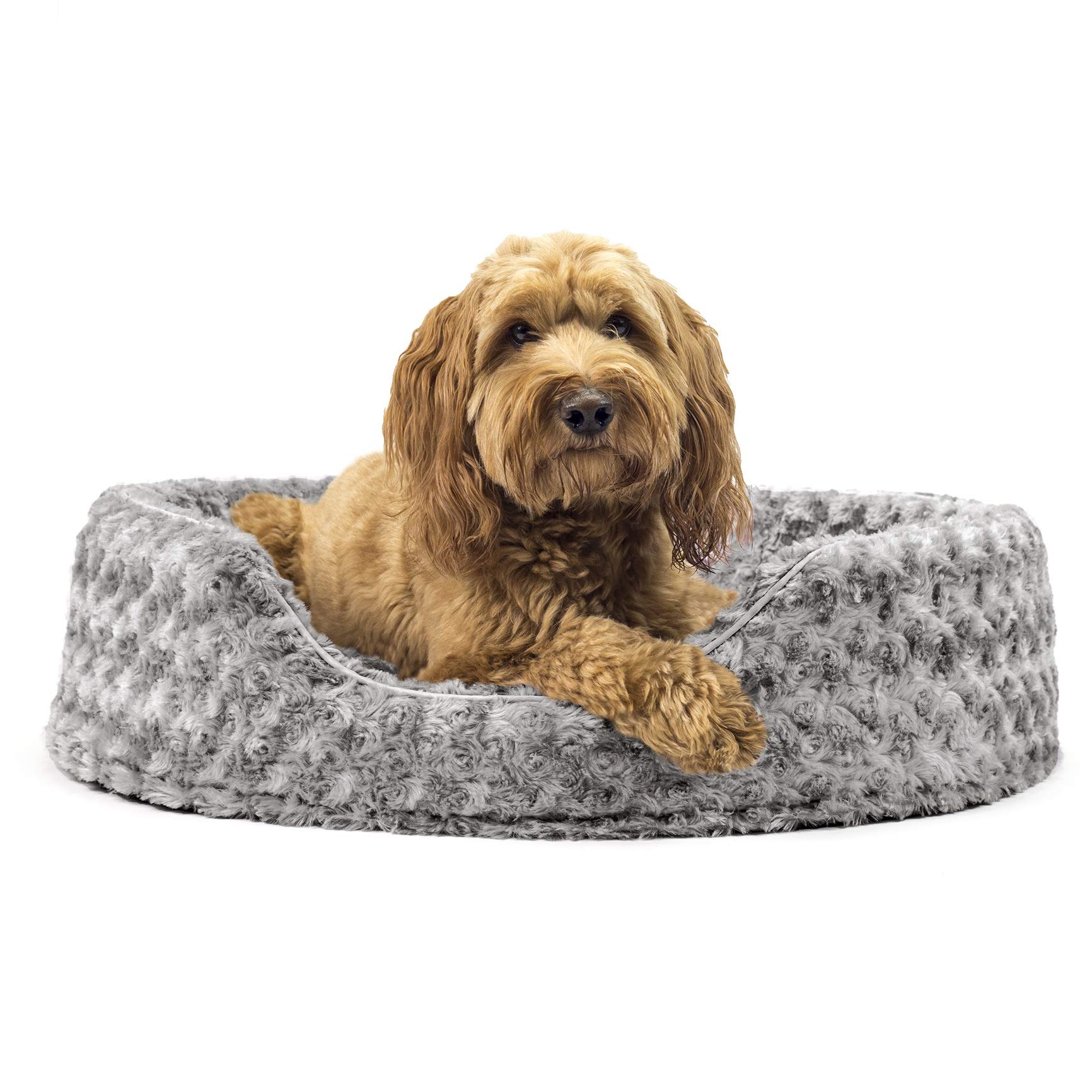 FurhavenPet NAP Oval Ultra Plush Bed for Dog or Cat, Large, Gray