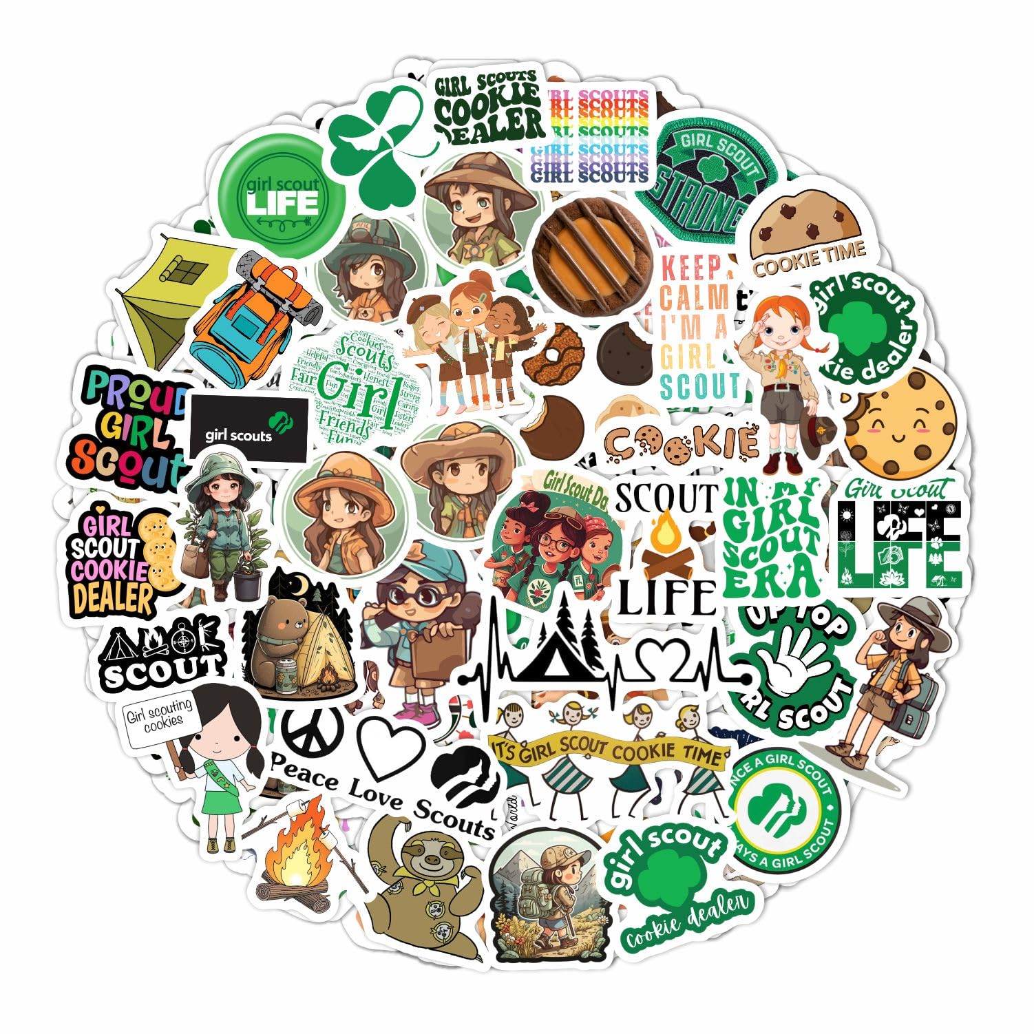 100Pcs Girl Scout Stickers for Water Bottle and Laptop - Girl Scout Party Favors & Decorations, Waterproof Vinyl Decals, Scouts and Outdoor Stickers