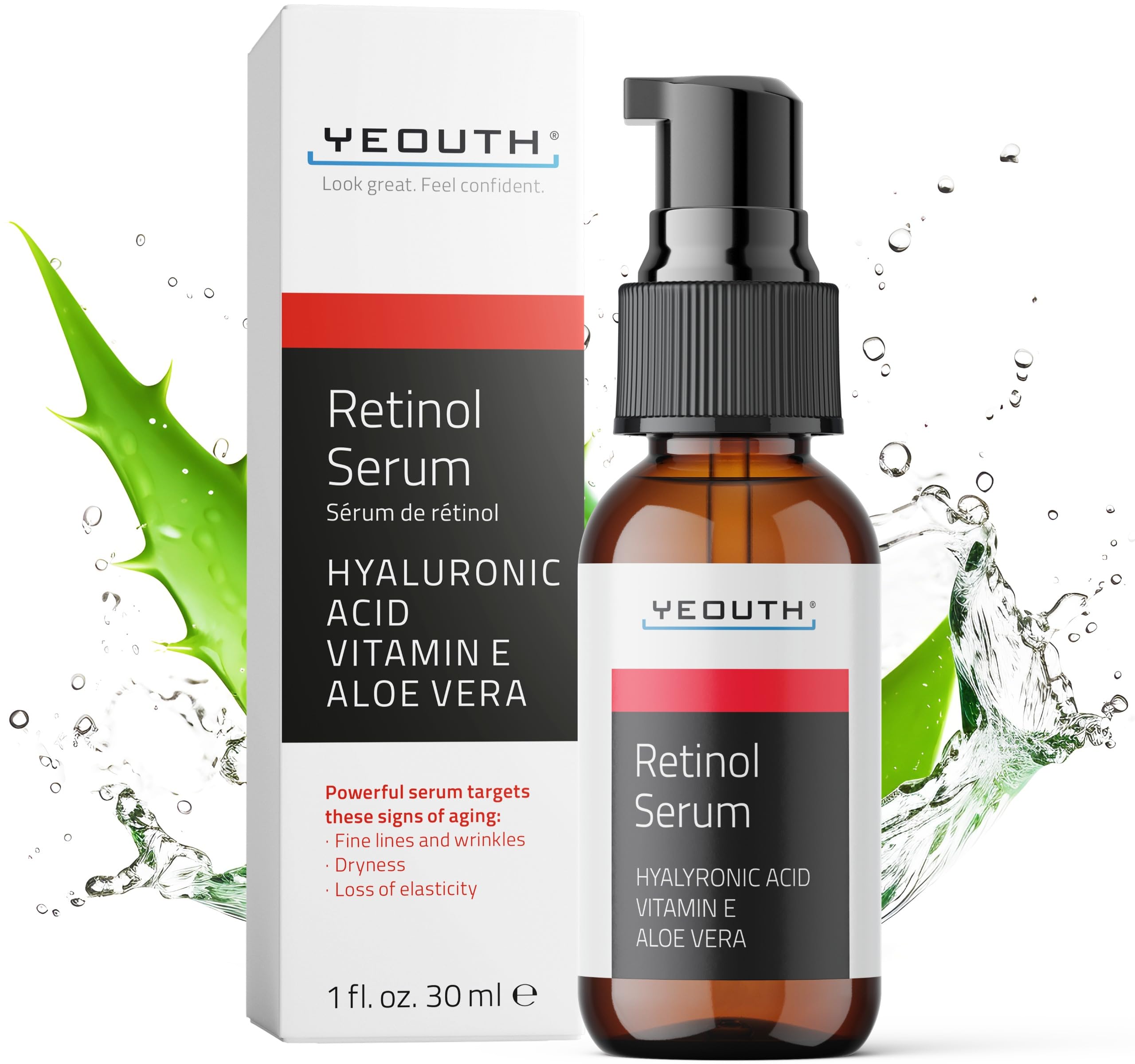 YEOUTH Retinol Serum for Face with Hyaluronic Acid - Face Serum for Women - Hydrating Serum - Retinol for Face - Resurfacing Retinol Serum - For All Skin Types 1oz - Youth Retinol Serum