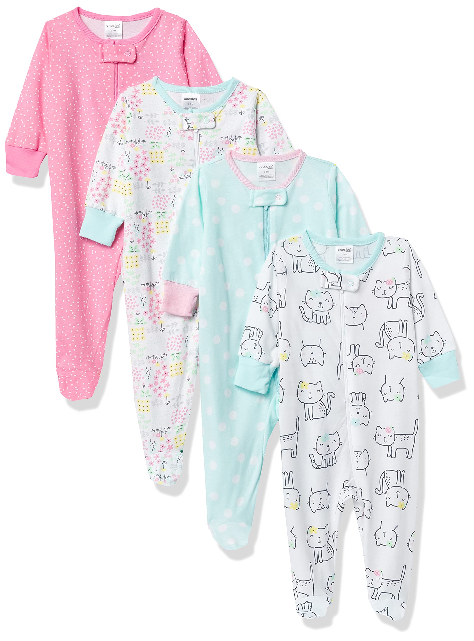 Onesies Brandbaby-girls 4-pack Sleep 'N Play Footies Multi Pack