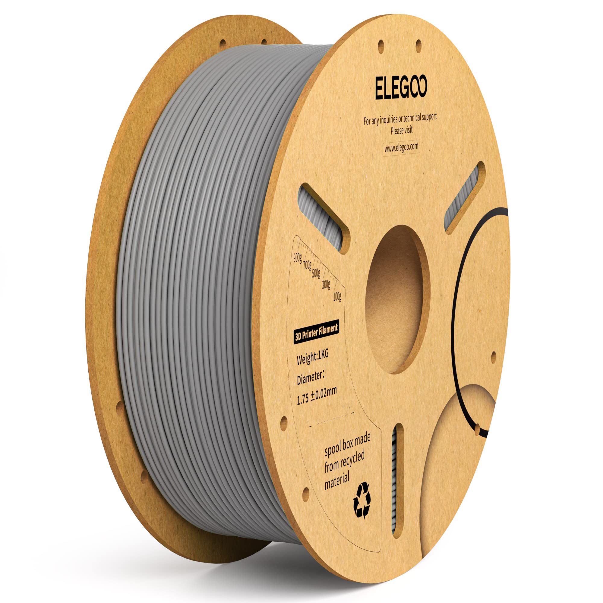 ELEGOO PLA+ Filament 1.75mm Grey 1KG, PLA Plus 3D Printer Filament, Dimensional Accuracy +/- 0.02 mm, Tough & High Strength, Fit for Most FDM Printers(1KG/Spool, 2.2 lbs)