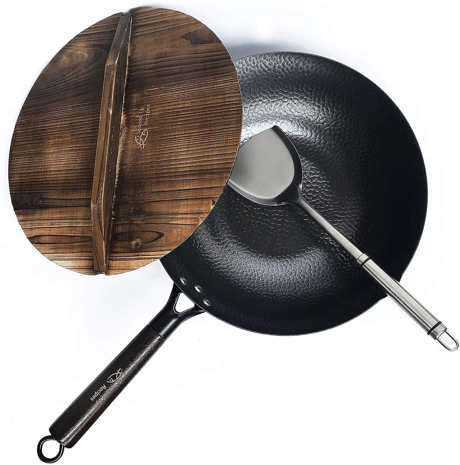 Carbon Steel Wok For Electric, Induction and Gas Stoves (Lid, Spatula and User Guide Video Included)