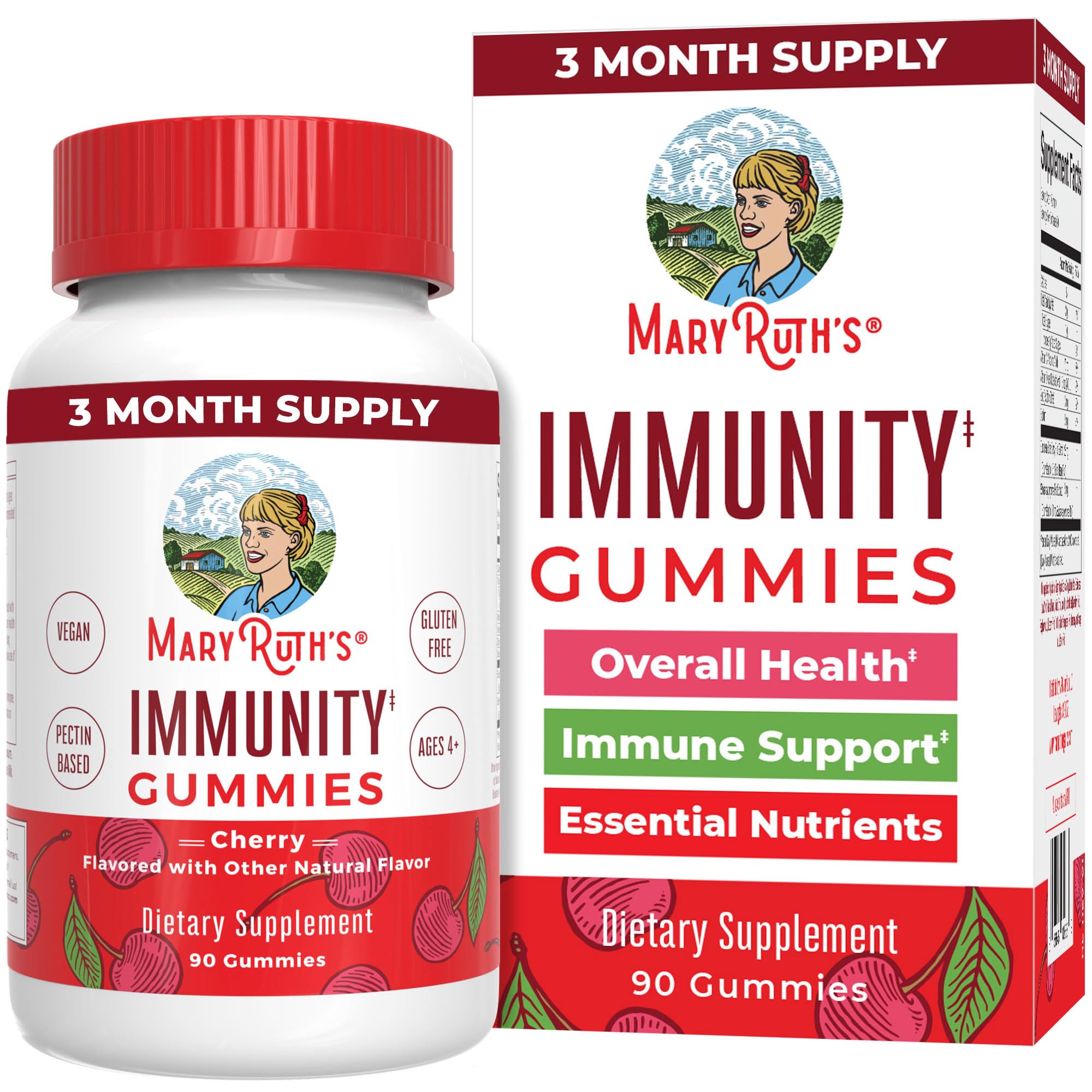 Mary Ruth's 5-1 Immunity Gummies with Elderberry for Kids & Adults | Cherry | Pectin Based | Vegan | 90 Count