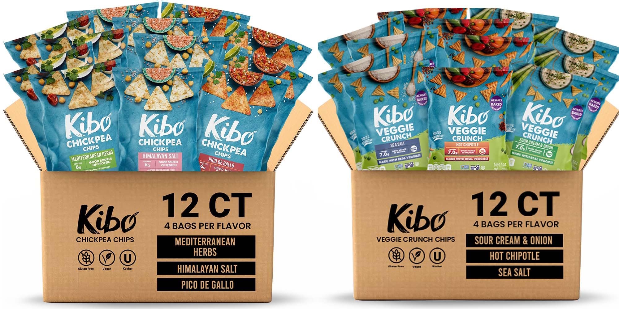 Kibo Chickpea Chips Variety 12-Pack & Veggie Chips Variety 12-Pack