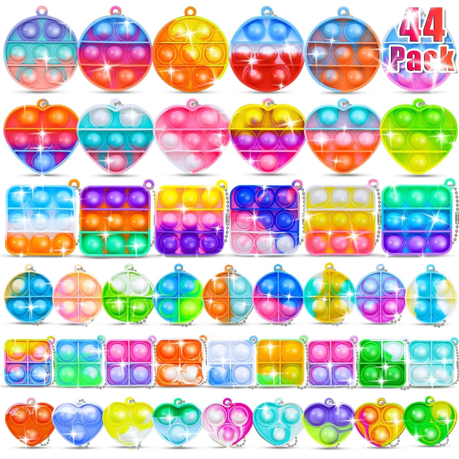 44 Pcs Party Favors Fidget Toys Bulk 42 Pack Mini Pop Keychain Toys Bulk Packs Sensory Stress Toys Party Popper Toy Classroom Birthday Gift Goodie Bag Stuffers