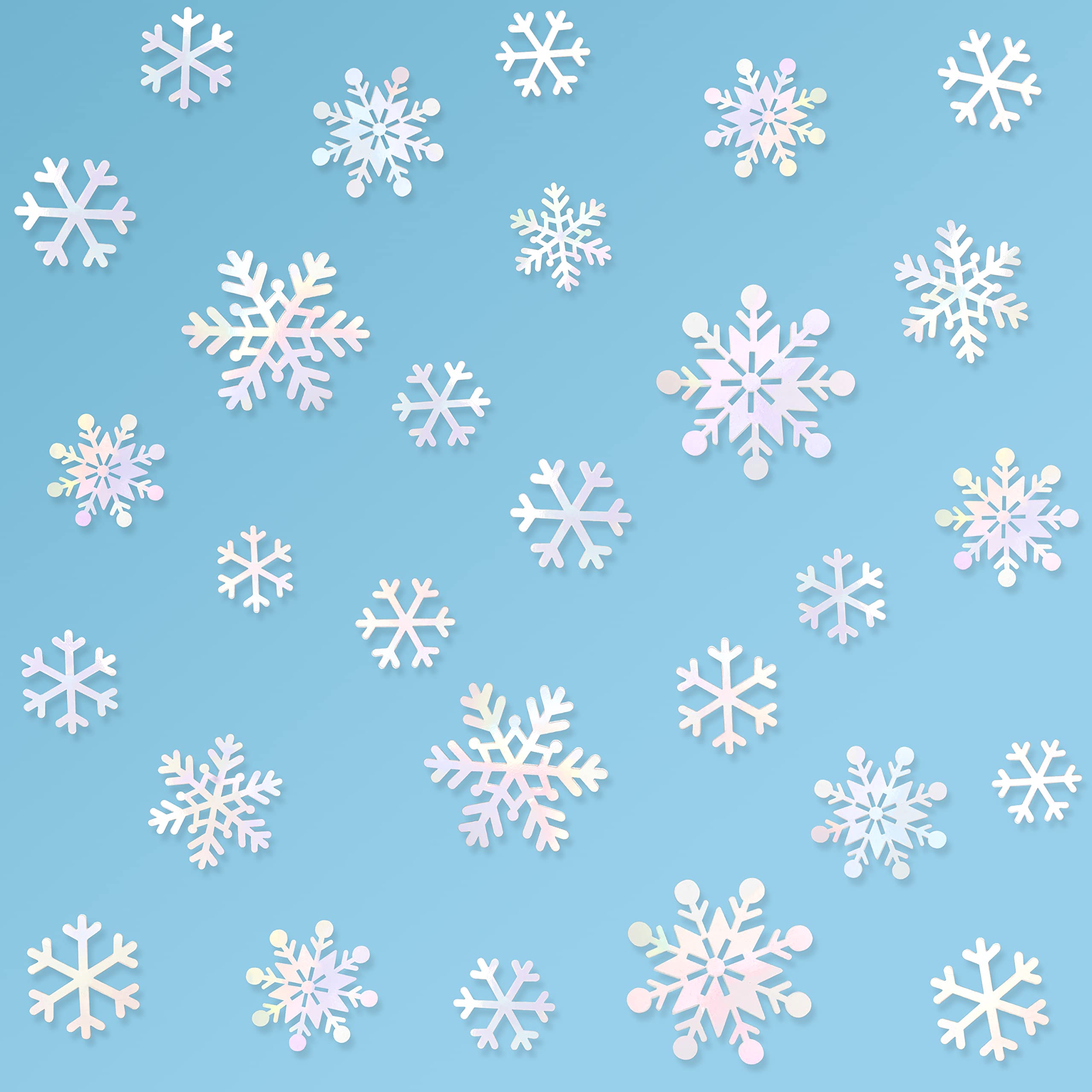 pinkblume 72pcs Snowflakes Decorations Iridescent White 3D Snowflake Wall Stickers Holographic Snowflakes Wall Decals for Winter Wonderland Christmas Frozen Nursery Xmas Showcase Window Wall Art Decor