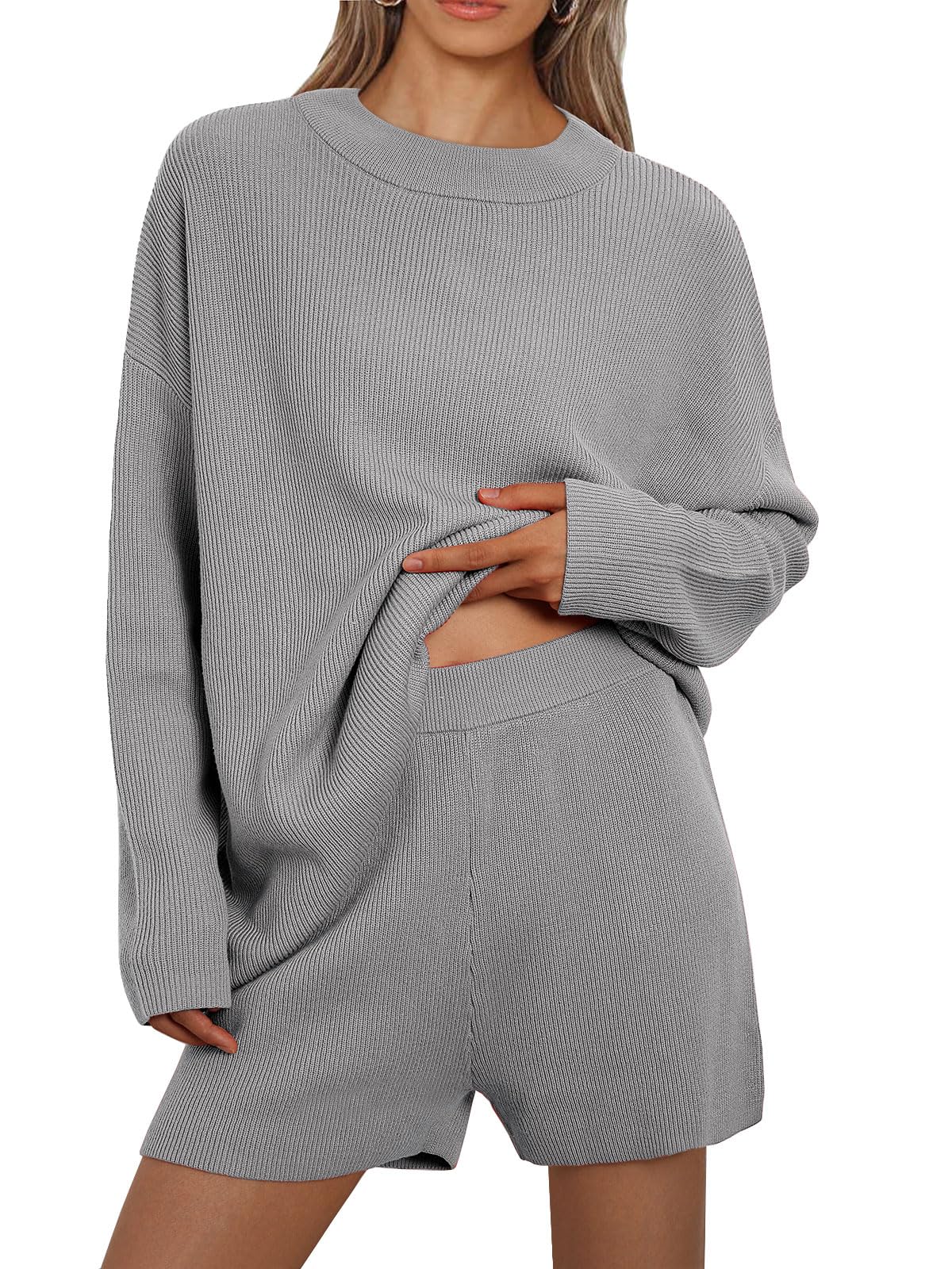 LILLUSORY2 Piece Outfits For Women 2023 Fall Lounge Matching Loungewear Sets Oversized Sweater and Shorts Set