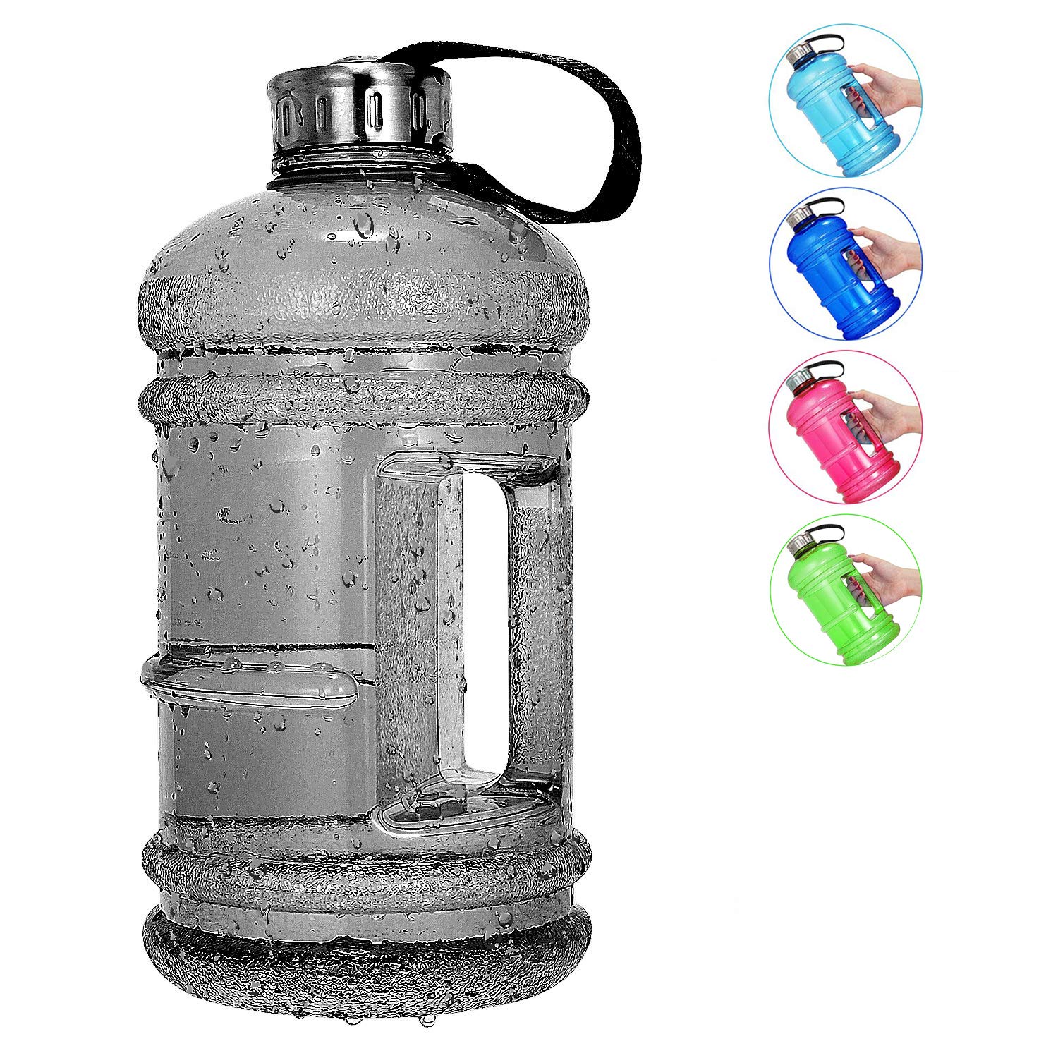 Half Gallon Big Water Bottle, 2.2L/73 OZ Large Leak Proof Sports Jug with Handle,Huge BPA Free PETG Plastic Wide Mouth Drinking Container Flask for Fitness Gym Biking Travel Outdoor Water Jug