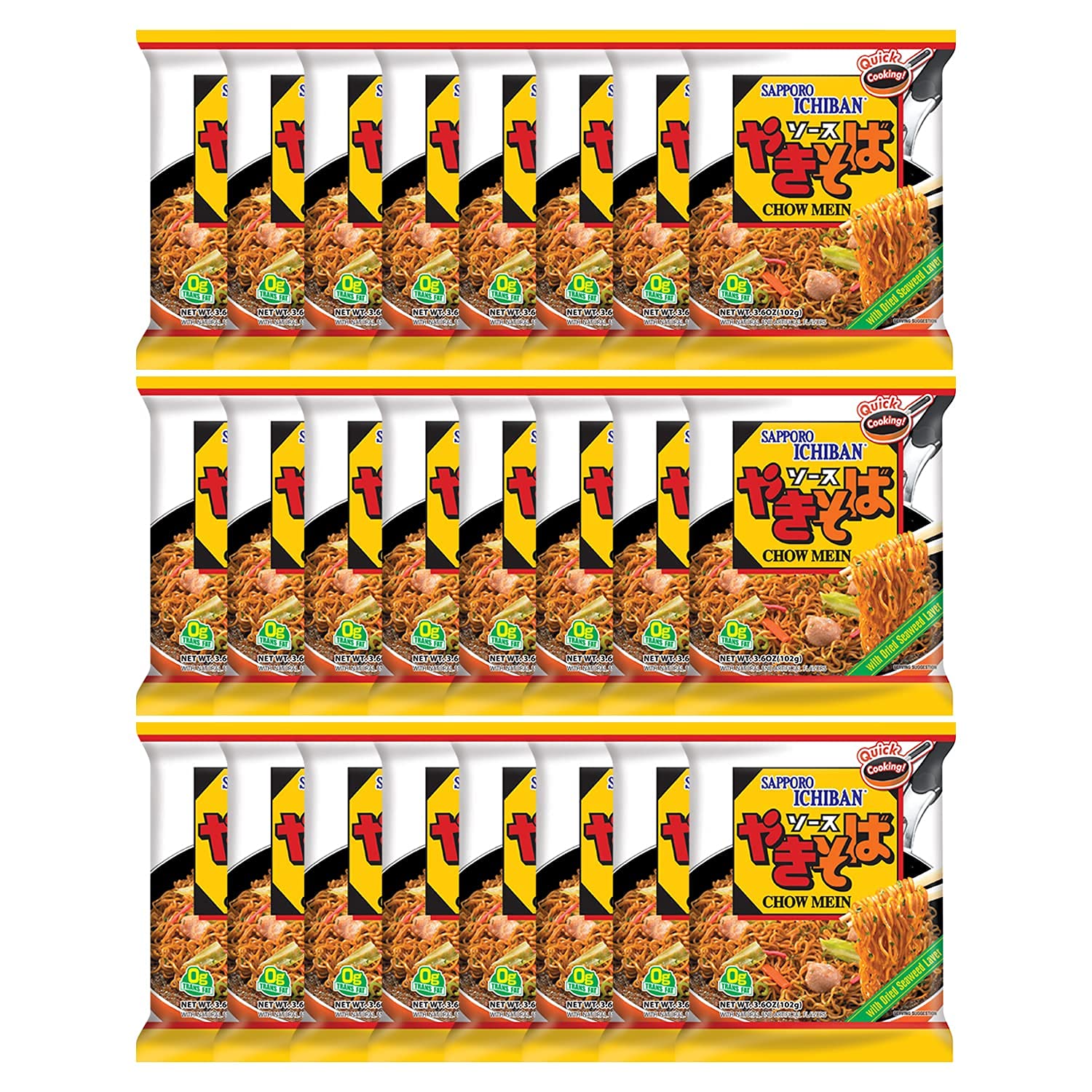 [SAPPORO ICHIBAN] Yakisoba, No.1 Tasting Instant Japanese Fried Noodles, Delicious Chow Mein (3.6 Oz. x 24 packs) | 24 Pack Case