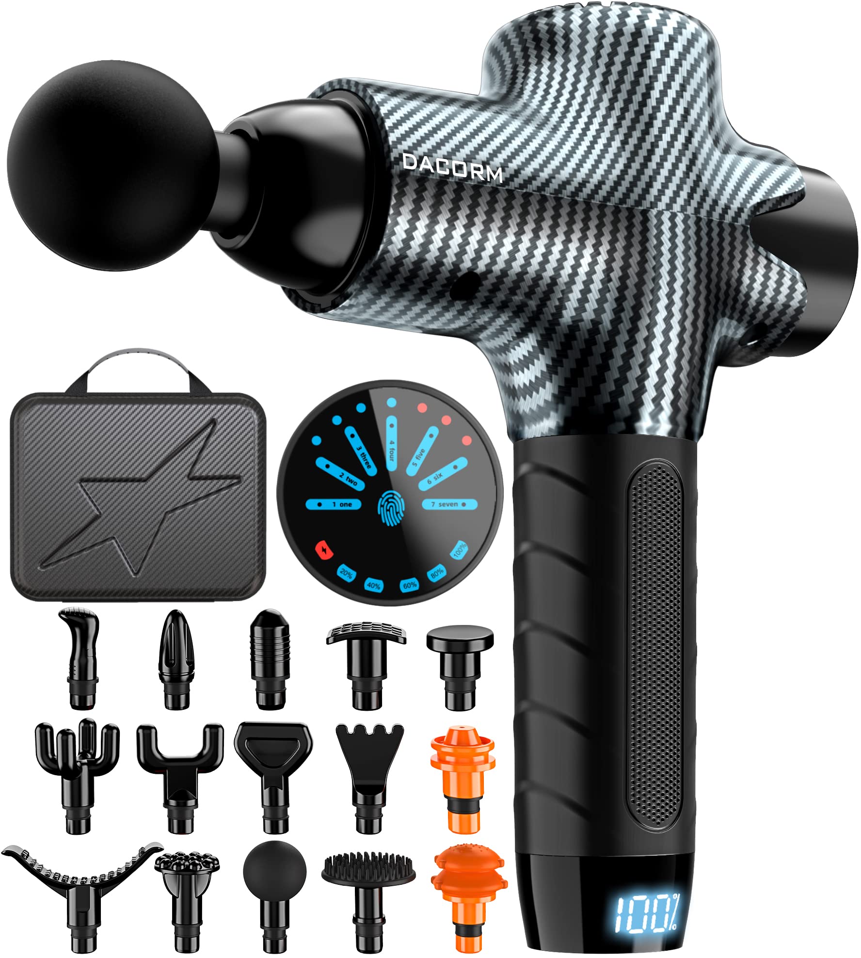 DACORM Massage Gun, Percussion Muscle Massage Gun for Athletes, Handheld Deep Tissue Massager, Super Quiet Portable Electric Sport Massager of Y8 Pro Max (Carbon-15 Heads) ,1.0 Count