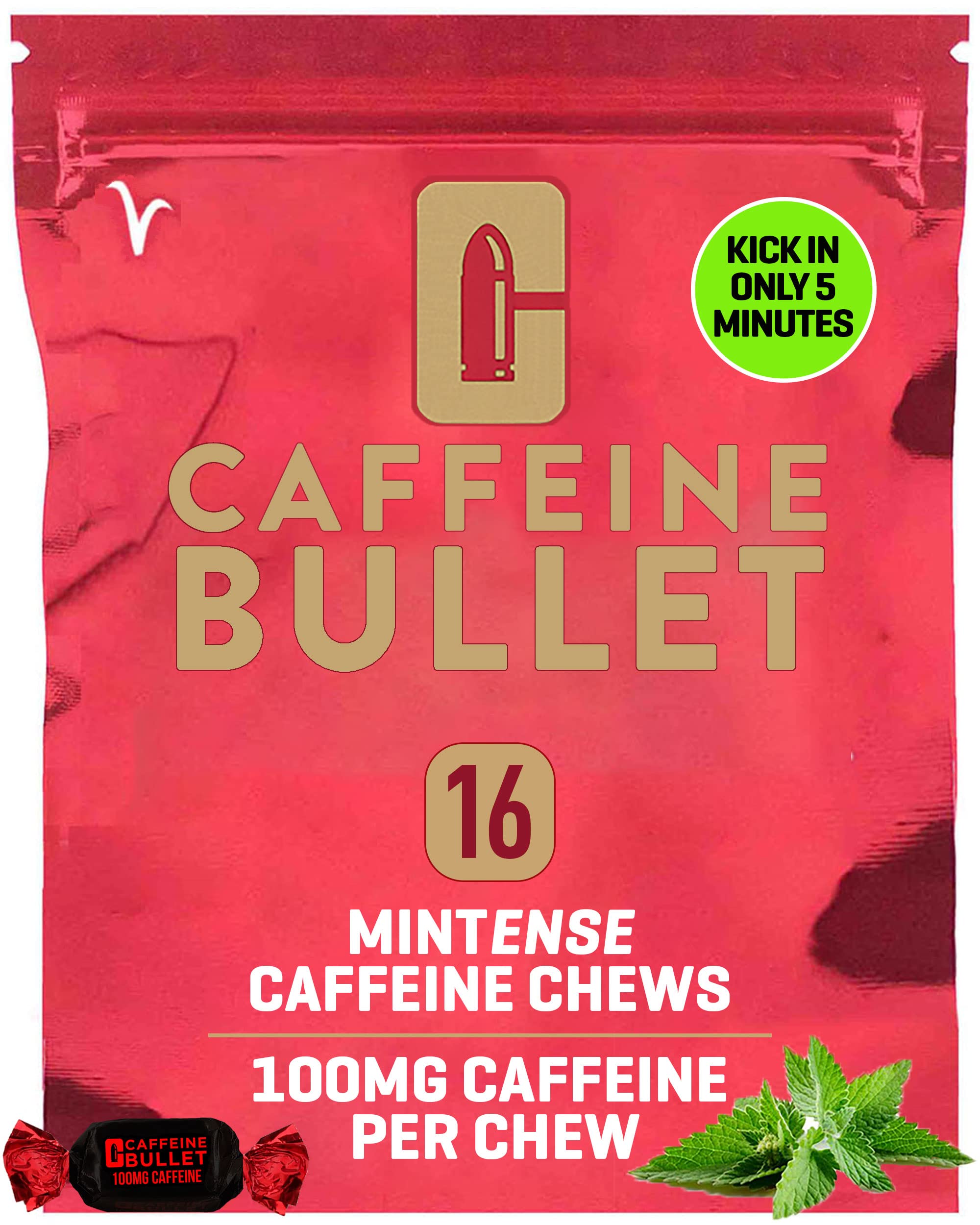 Caffeine Bullet Energy Gel Upgrade - Mint Chews *16 – Faster Boost Than Gels, Tablets and Gum. 100mg Caffeine - Sport Science for Running, Cycling, Gaming & Pre Workout Endurance Kick.