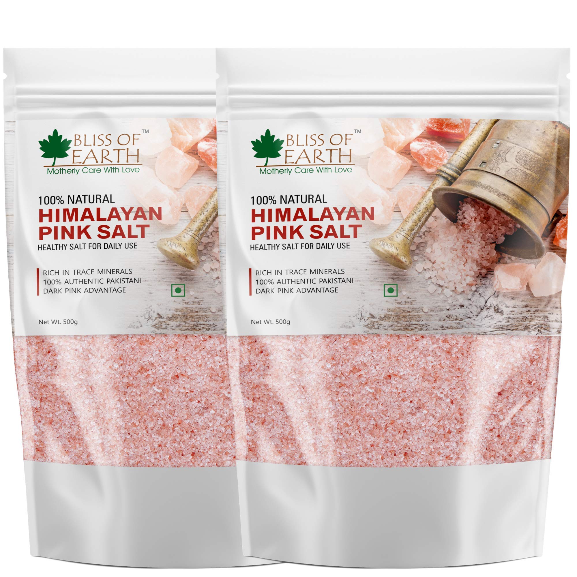 BLISS OF EARTHPure Himalayan Pink Salt of Pakistan for Healthy Cooking, Natural Substitute of White Salt, 2x500GM