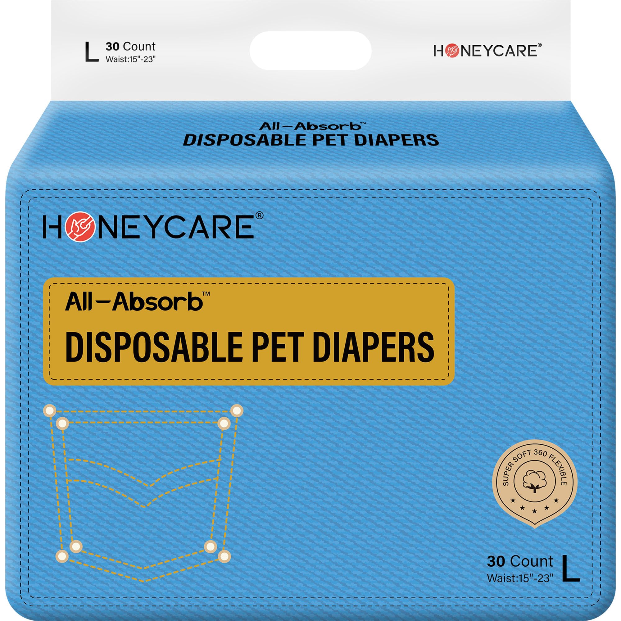 Honeycare Female Dog Diapers, Disposable Diapers for Female Dog with Stretchy Waist, Dog Pull-Ups for Easy wear, Dogs in Heat Period Super Absorbent Leak-Proof Doggie Diapers, Size Large, 30 Count