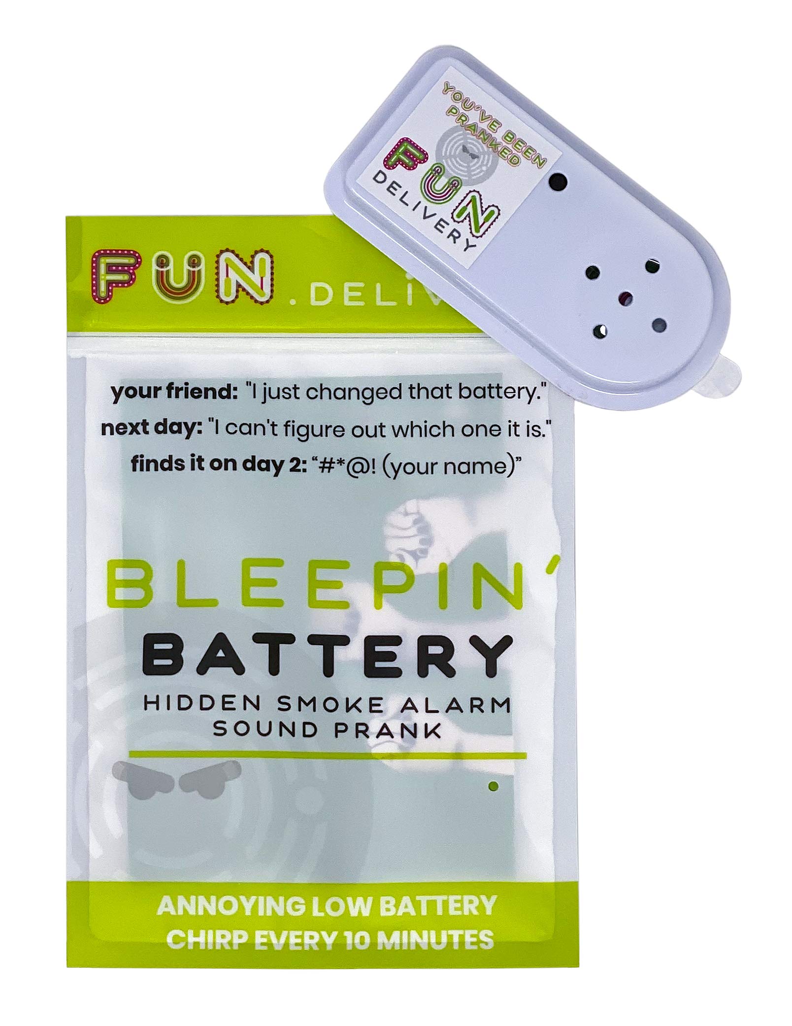 FUN delivery Bleepin' Battery: Hidden Annoying Smoke Alarm Beep Sound Device to Prank Friends & Family – Fun Joke Toy for Parties & Offices – Perfect for Pranksters