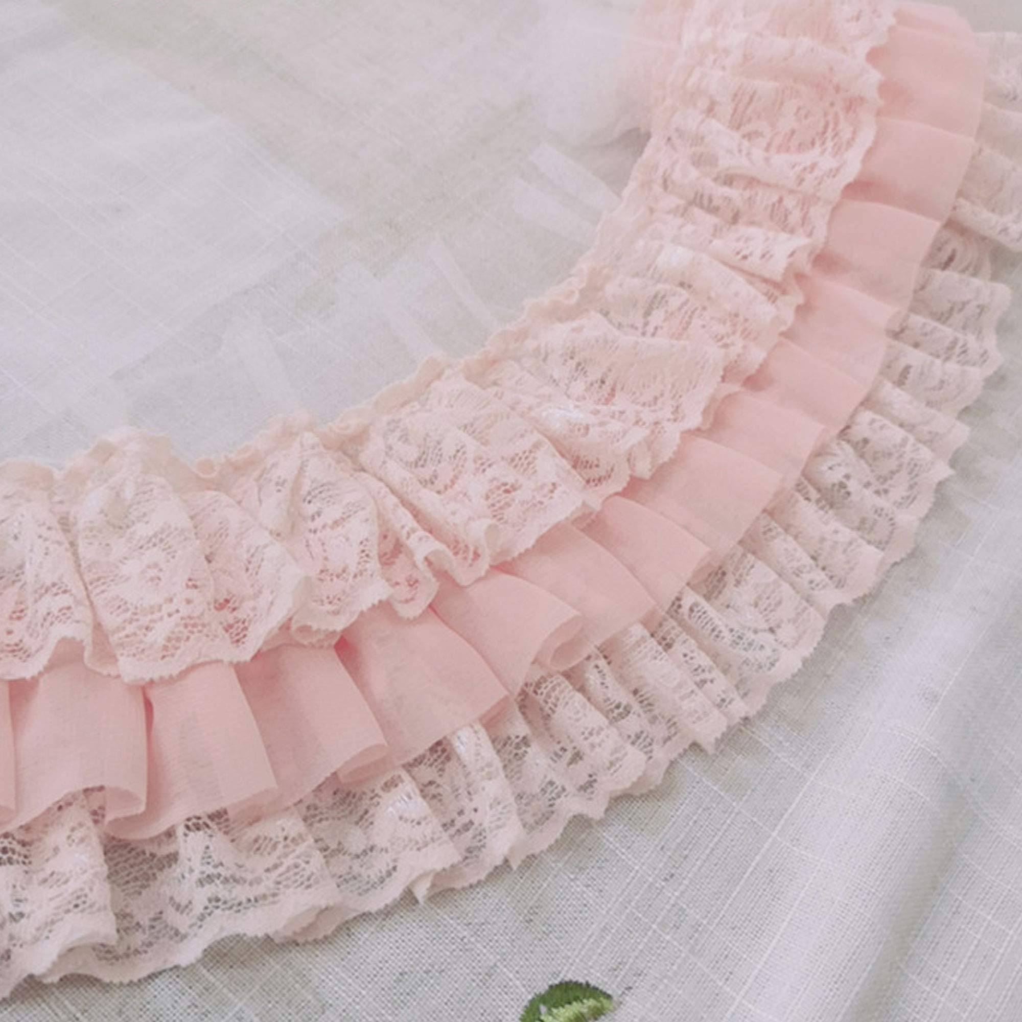 Exquisite Floral Ruffled Lace Trim 3 Layered Ruffle Cuffs Lace Sewing Accessories for Lolita Dress Costumes Blush Color