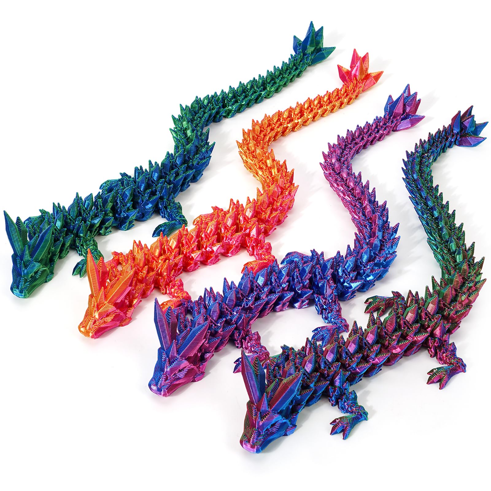 TBOLINE 3D Printed Dragon, 4PCS Crystal Dragon Fidget Toy, Flexible Articulated Dragon 3D Printer Animal Decor (4-Piece Set-B)