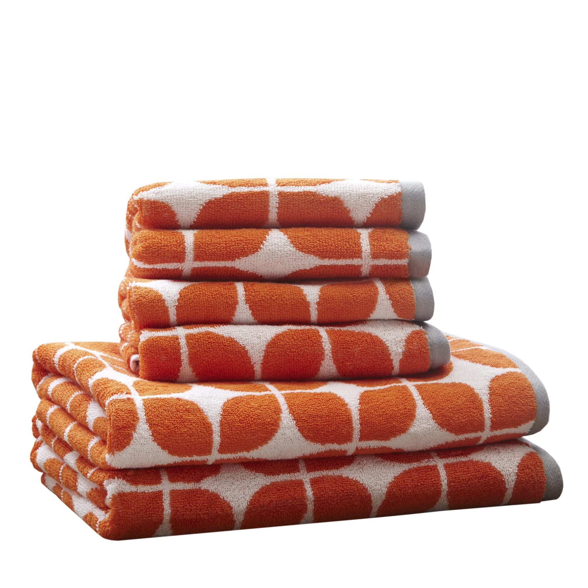 Lita Cotton Bathroom Towels , Jacquard Highly Absorbent Bath Towel Set , 6-Piece Include 2 Bath Towels & 4 Hand Towels , Orange Grey