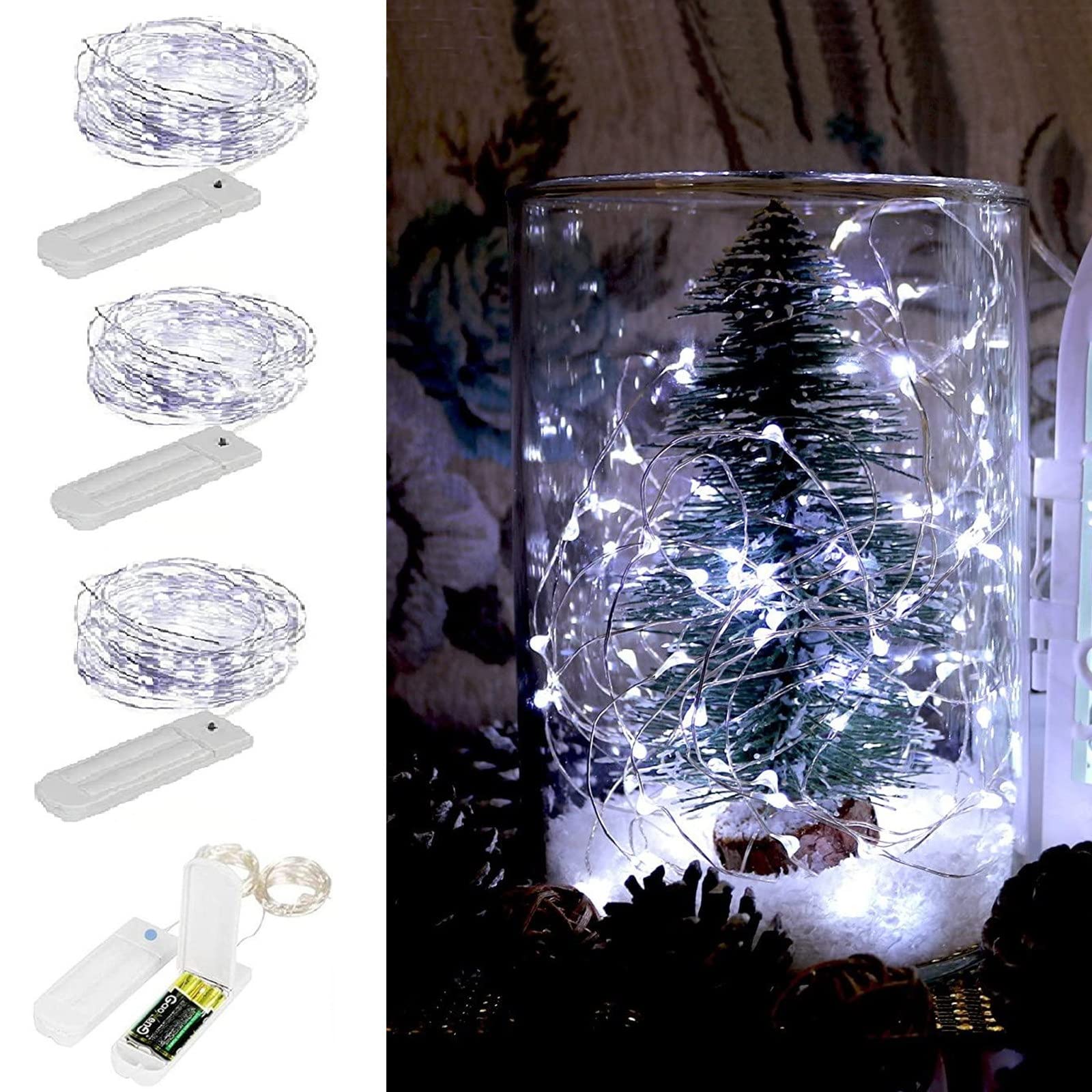 ZNYCYE 3 Pack 8.2ft 50 LED Fairy Lights with Timer, 7 Modes Waterproof Fairy Lights Upgraded Battery (Included) Operated for DIY,Wedding,Party,Mason Jars,Christmas Decorations (Cool White)