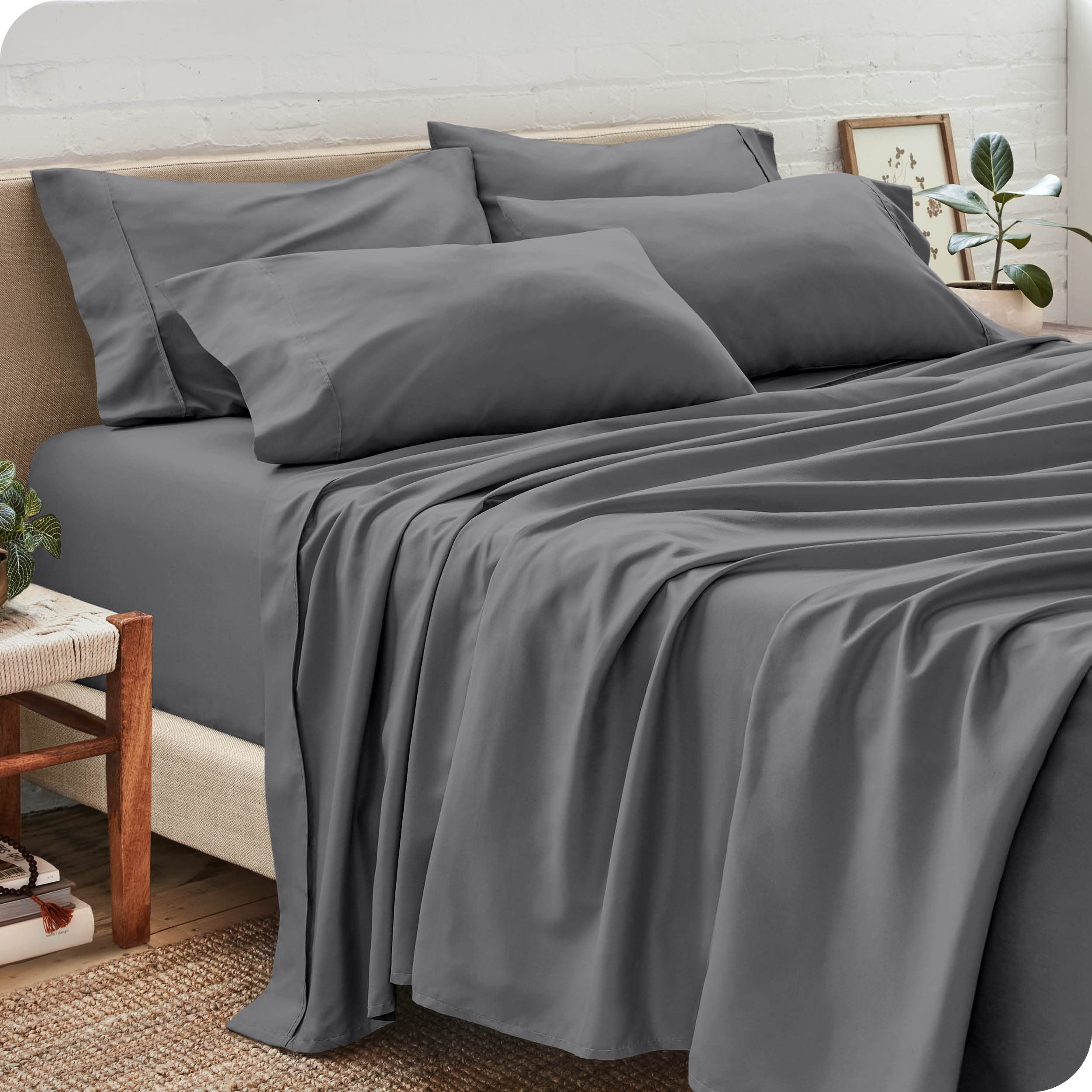 Bare Home Hotel Luxury Queen Sheet Set, Extra Soft - 6 Piece Set - Deep Pockets - Easy Fit - Cooling & Breathable - Wrinkle, Fade, Stain Resistant - Set Includes 4 Pillowcases (Queen, Grey)