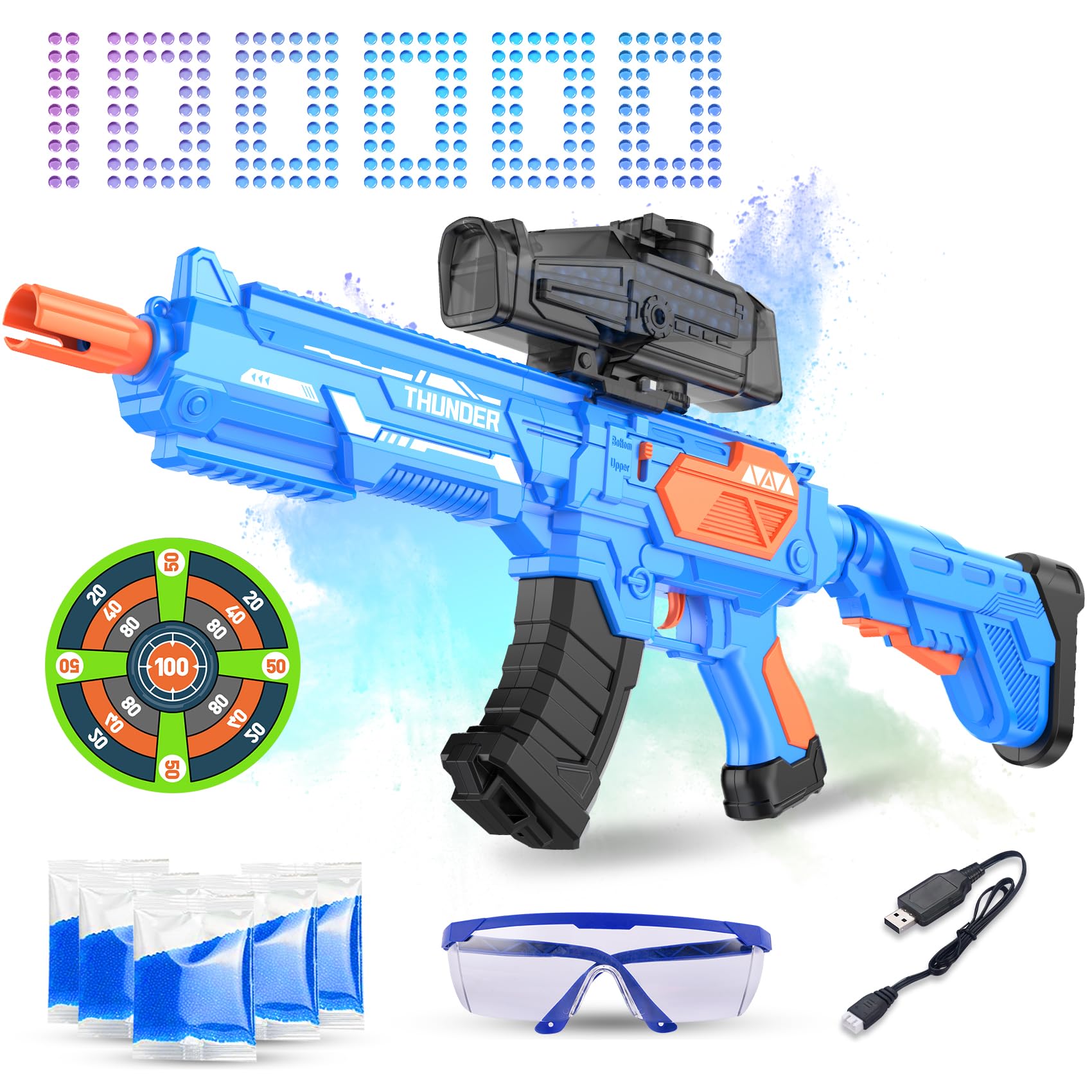 MSMV Gel Ball Blaster Toy，Eco-Friendly Splatter Ball Blaster with 100000+ Water Beads，Children's Birthday Gifts for Activities Team Games Outdoor Games, Ages 12+（Blue）