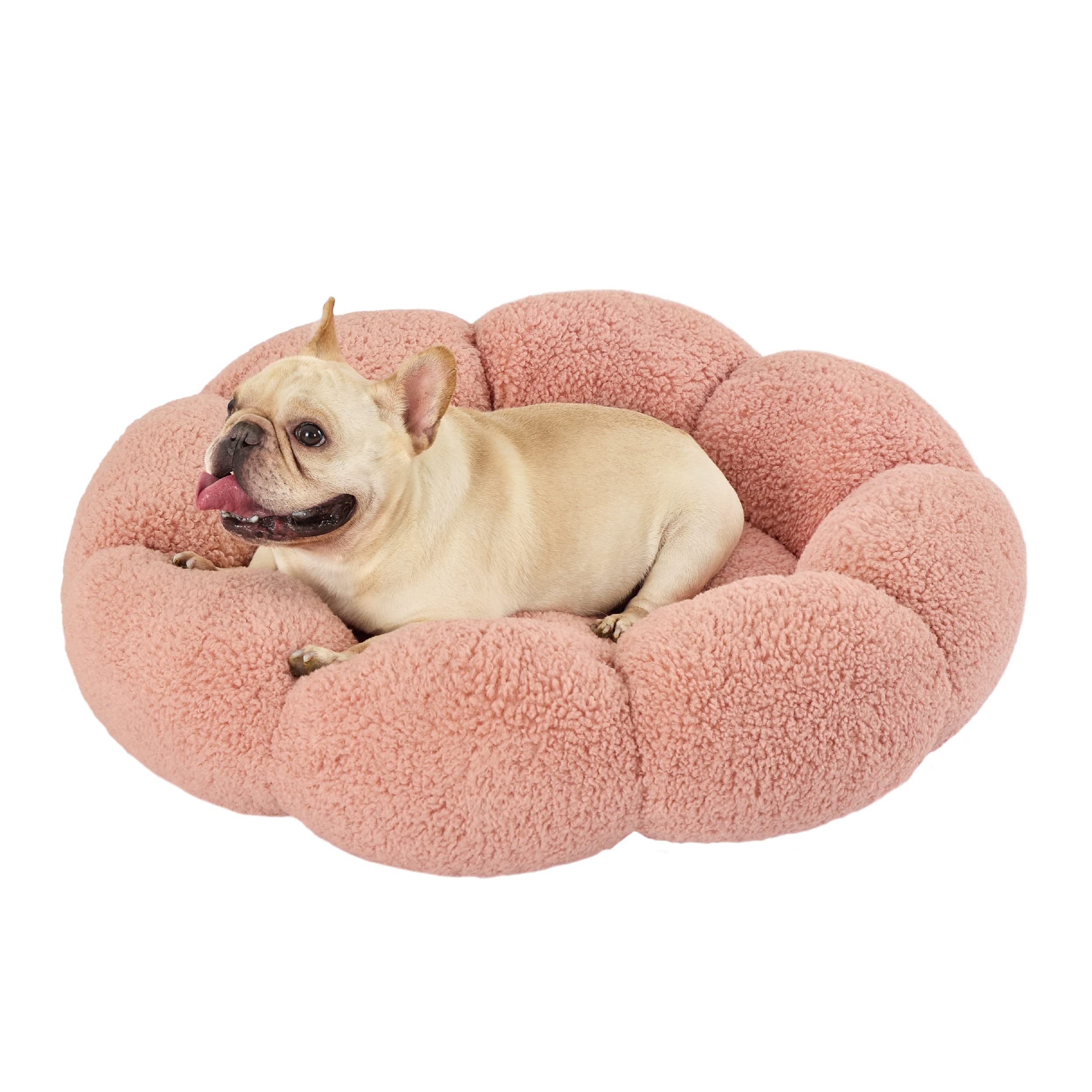 Lesure Calming Dog Bed for Small Medium Dogs - Donut Round Fluffy Puppy Bed in Teddy Sherpa Plush, Anti-Slip Cute Flower Cat Beds, Anti-Anxiety Pet Bed Fits up to 20-100 lbs, Machine Washable