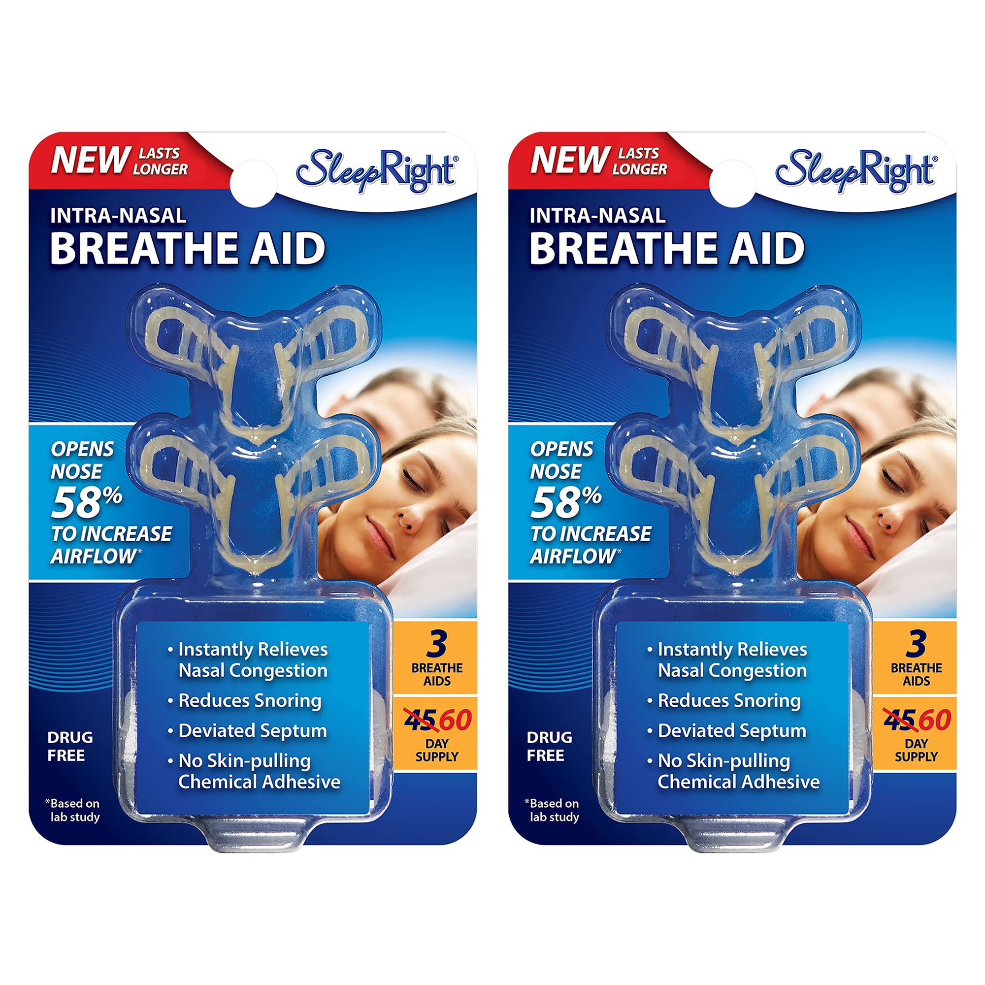 SleepRight Intra-Nasal Breathe Aids Breathing Aids for Sleep Nasal Dilator 45 Day - 2 Pack