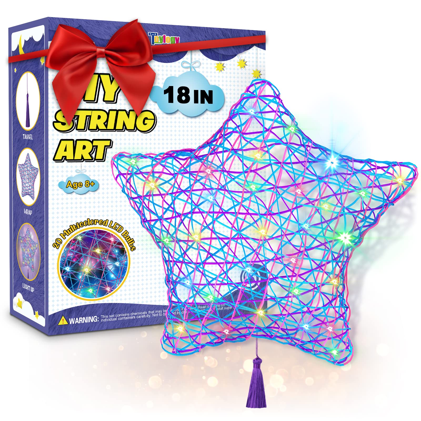 3D String Art Kit for Kids - Upgraded Makes a Light-Up Star Lantern with Multi-Colored Lights - Crafts for Girls and Boys - Kids Gifts - DIY Arts & Craft Kits for 8, 9, 10, 11, 12 Year Old Girl