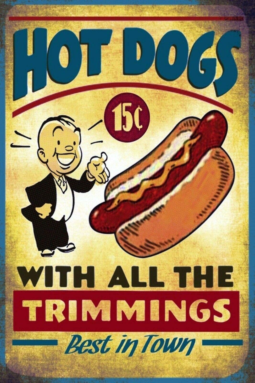 LBS4ALL Hot Dogs food Advertisement Vintage Retro Metal Sign, kitchen, gift, garage, bbq