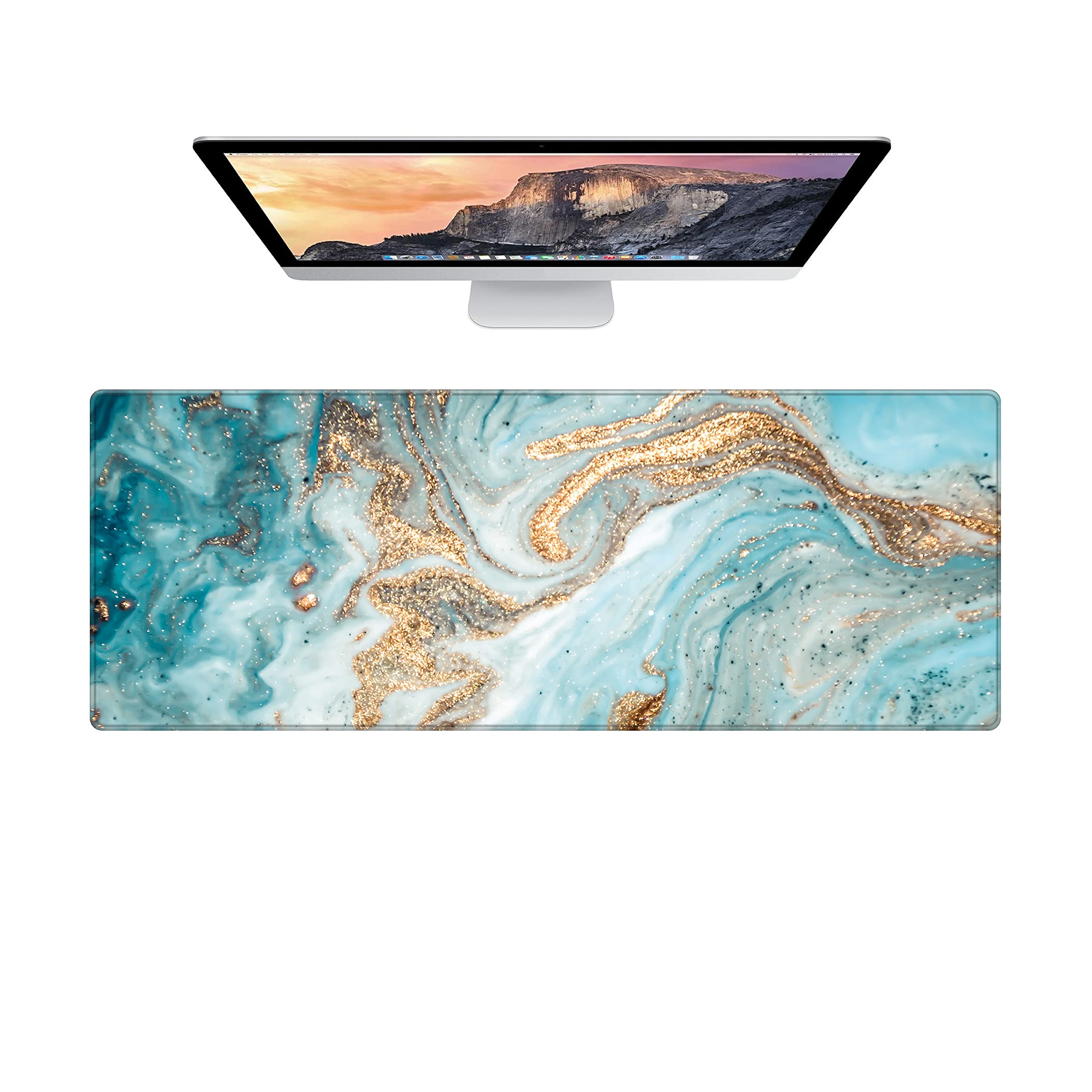 Dooke Mouse Pad,Cute Non-Slip Rubber Base for Home Office Working Studying Easy Typing Teal Marble