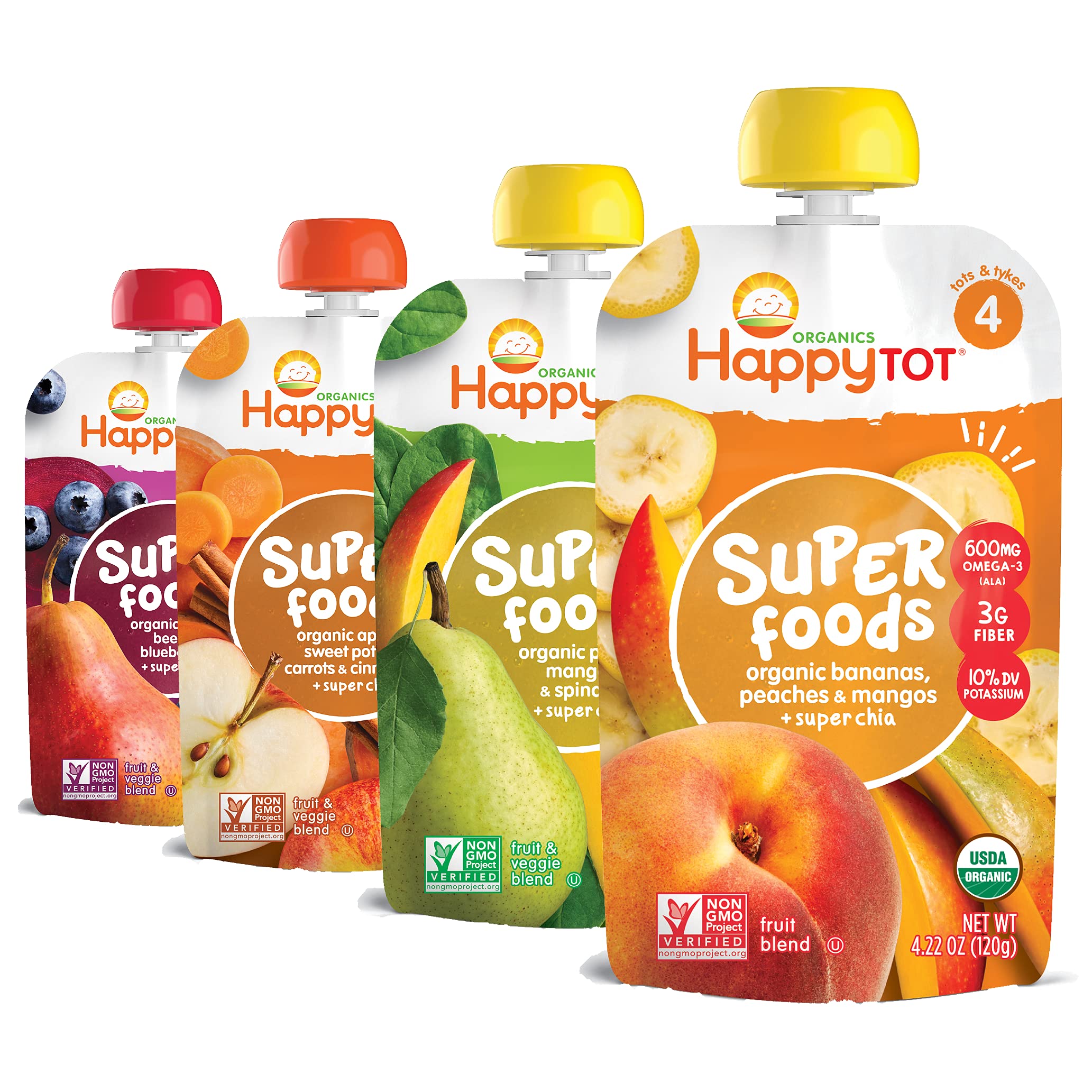 Happy Family - Usda Organic Stage 4 Baby Food Contains Assorted Flavors Multipack Pack Non gmo Gulten Free - 120g