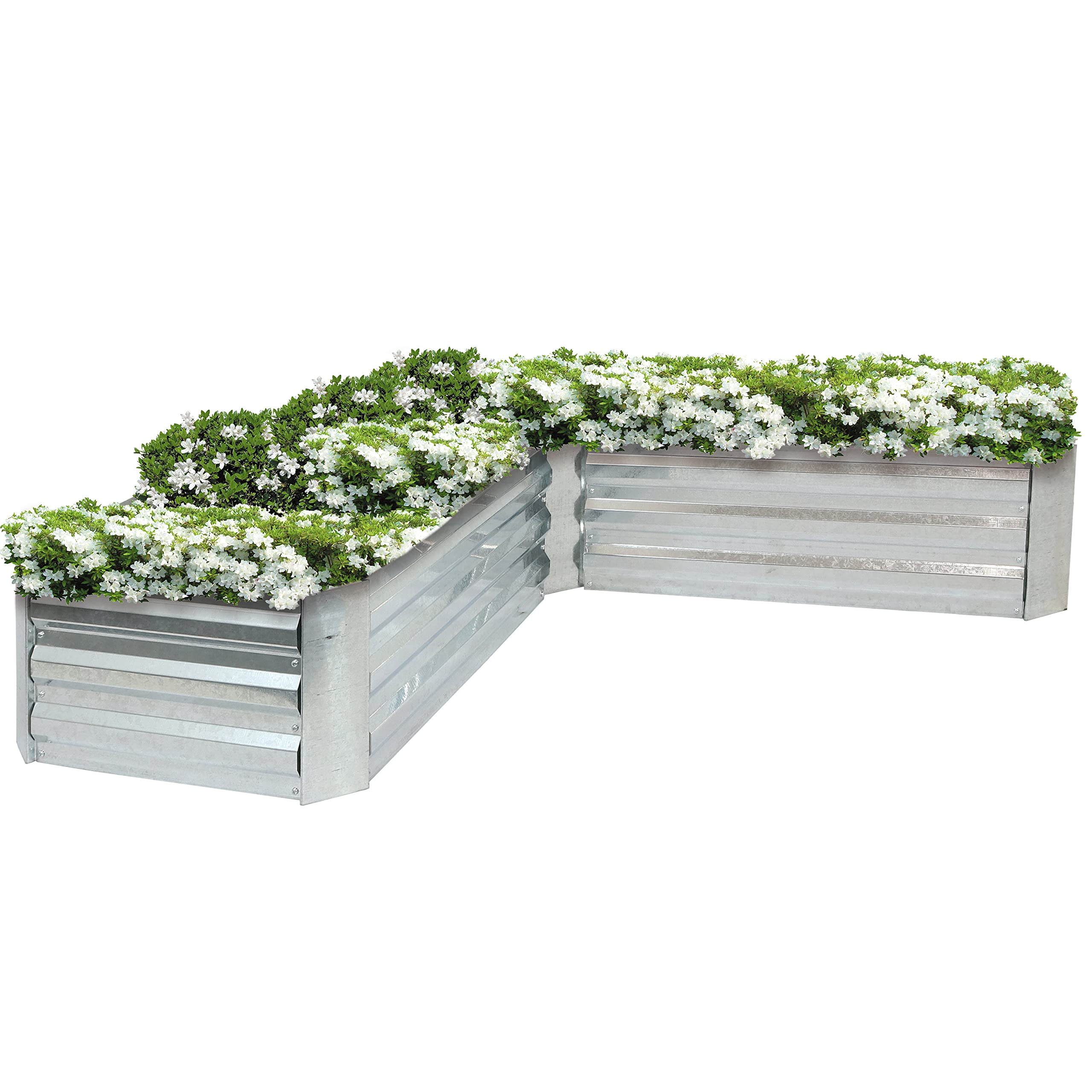 Sunnydaze L-Shaped Raised Garden Bed - Corrugated Galvanized Steel Raised Garden for The Yard - 59.5-Inch Rectangle Planter for Plants, Vegetables, and Flowers - Silver