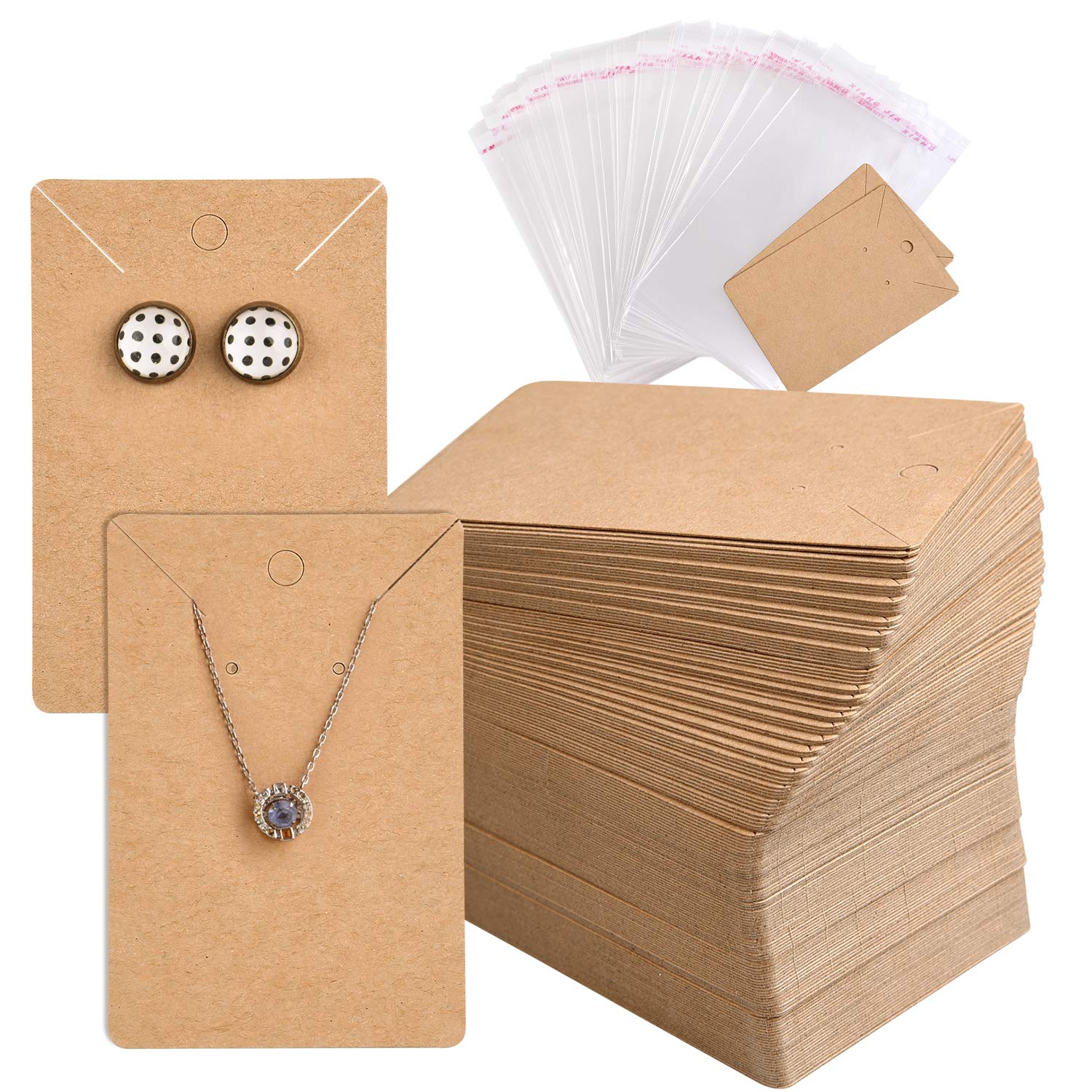 TUPARKA 120 Pack Earring Holder Cards, Necklace Display Cards with 120pcs Bags, Earring Display Cards Kraft Paper Tags for Ear Studs(Brown)